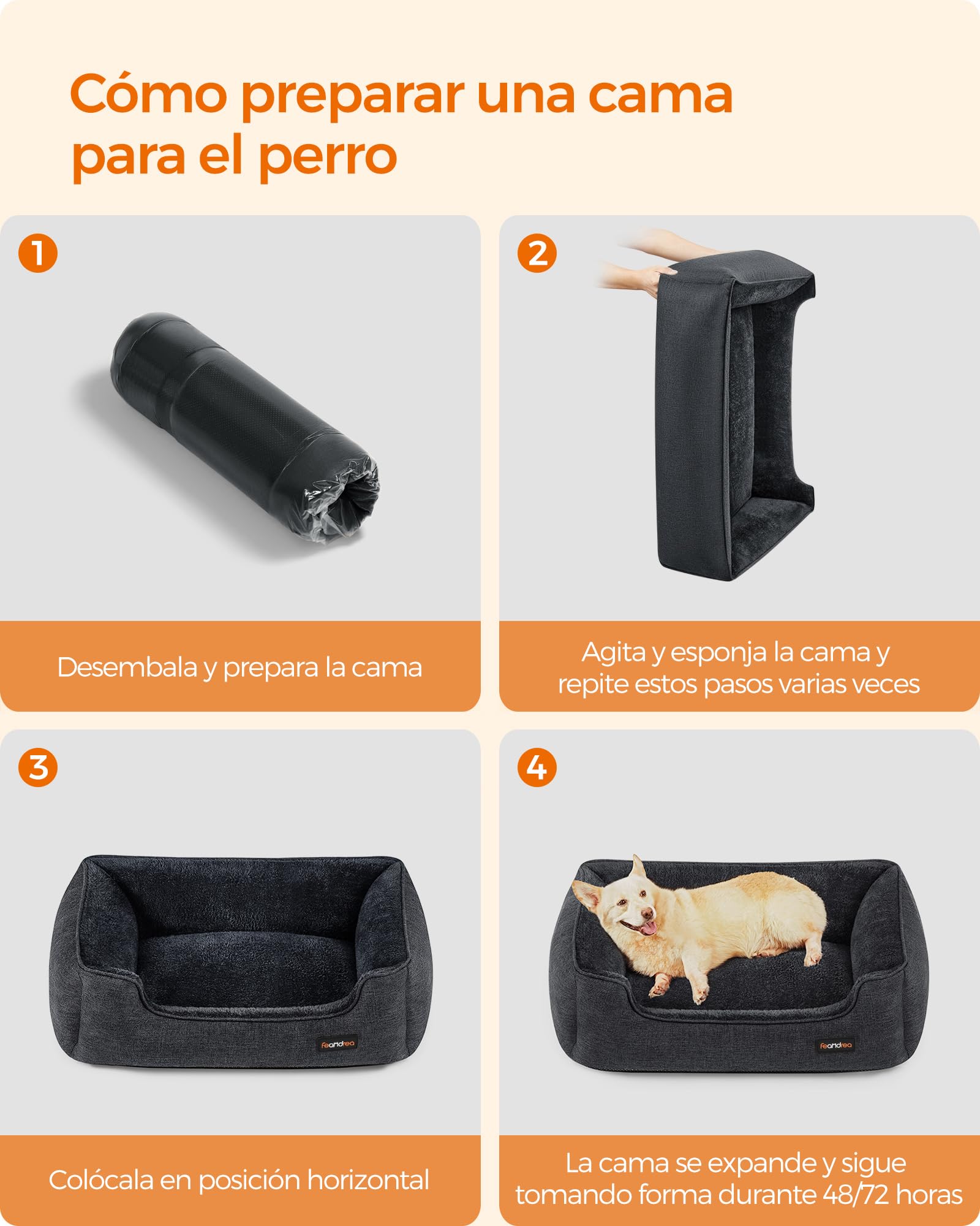 Feandrea Cama para Perros, Sofá para Mascotas, 90 x 75 x 25 cm, Bordes Elevados, L, para Perros Medianos, Gris Oscuro MPGW011G01