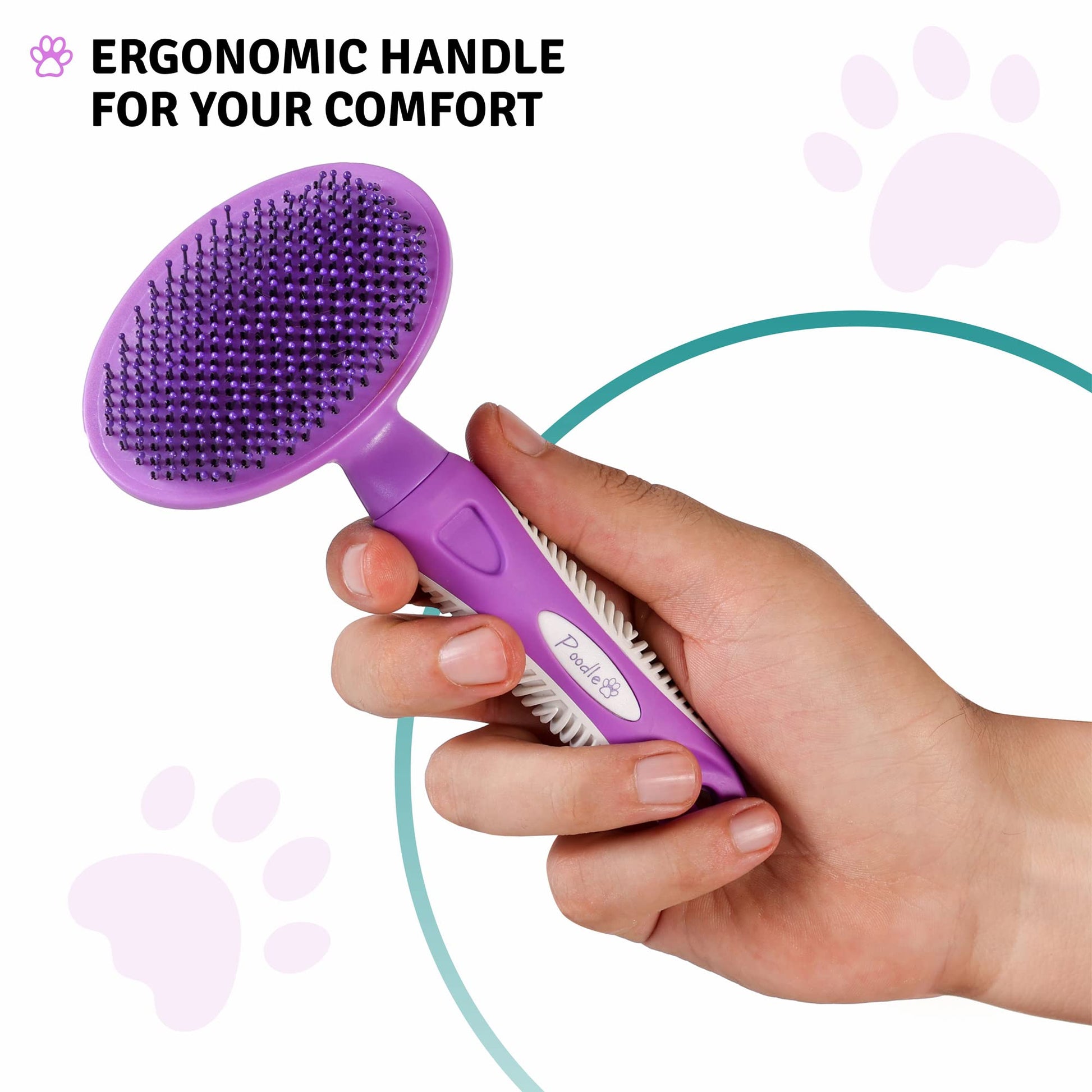 Cepillo de cerdas redondas para perros y gatos, cuidado suave para pelo corto o largo, herramienta suave para pieles sensibles elimina la caspa, la suciedad y desenreda – morado
