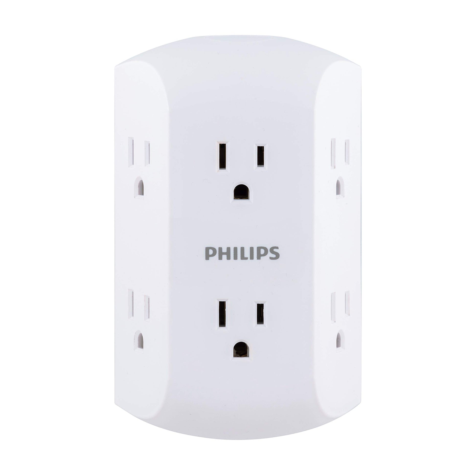PHILIPS, Multicontacto De Pared De 6 Salidas con Accesos Laterales con Conexión A Tierra, Perfecto para Cargar Teléfonos Móviles, Blanco, 1 Unidad, SPS1460WA/37