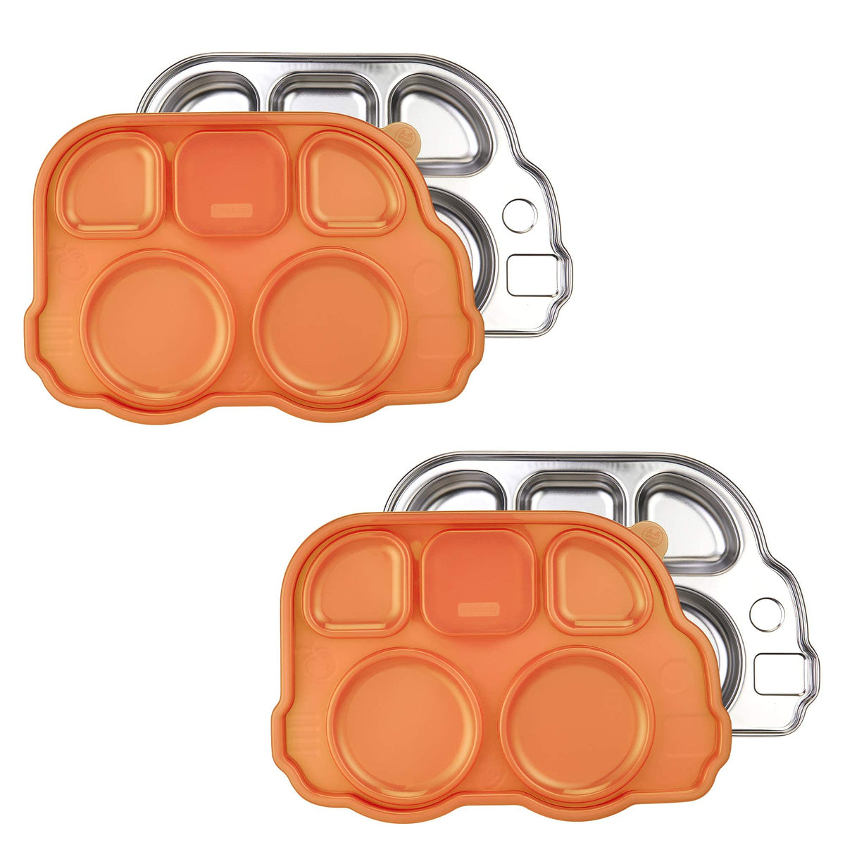 Innobaby - Plato de autobús de acero inoxidable con tapa seccional, original y resistente a fugas, solución de comida para bebés, niños pequeños y niños, placa última intervensión de BPA, naranja