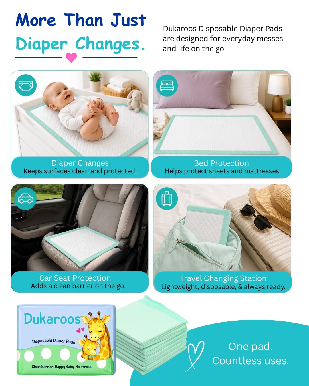 Dukaroos - Cambiadores desechables para bebé - Cambiadores desechables de viaje para bolsa de pañales y baños públicos