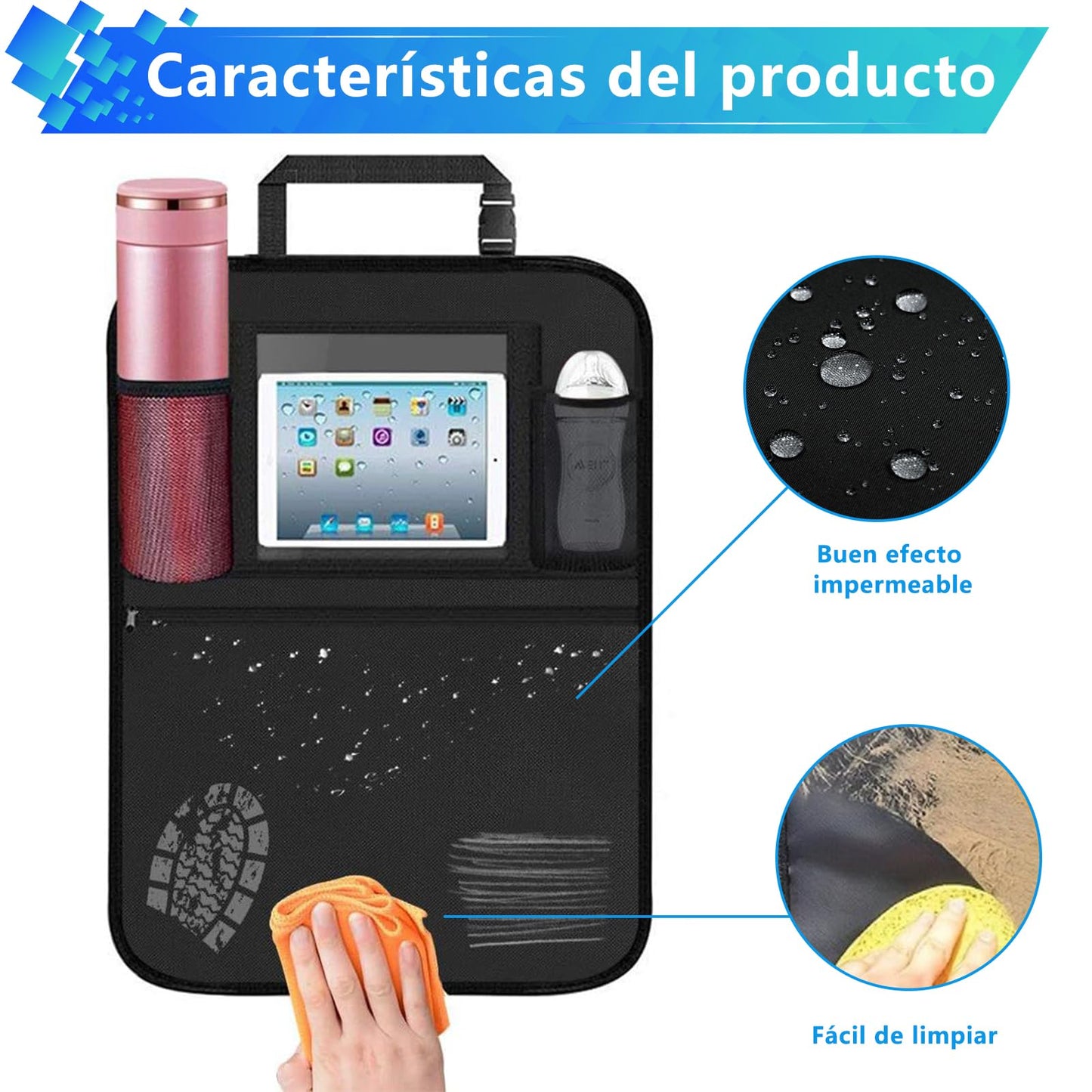 DHZMDS Organizadores Para Asientos De Coches Para Niños Universal, Protector Trasero Del Asiento Con Soporte Transparente Para La Pantalla De La Tableta, Impermeable y Fácil de Limpiar (2 en negro)