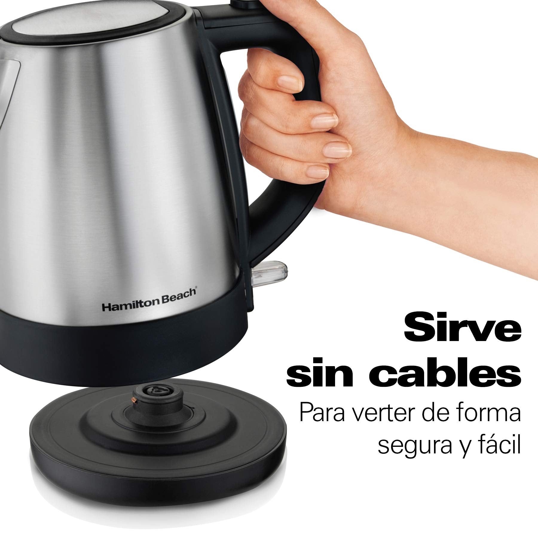 Hamilton Beach Tetera Eléctrica de 1 Litro/Hervidor de Agua Eléctrico, Fácil Vertido, Acero Inoxidable (40998)