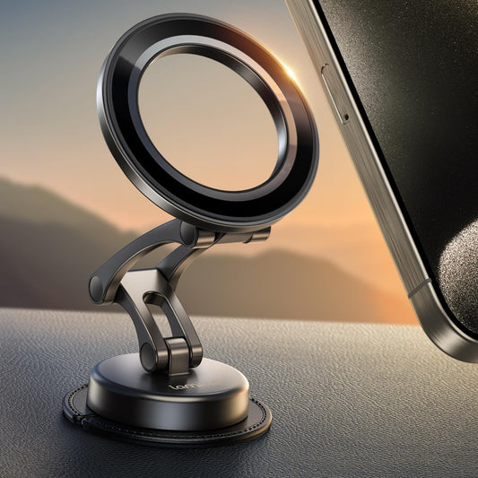 Lamicall Soporte mag Safe para Auto - [Todo Metal] [Base Rotación 360° & Flexible con Tres Ejes] Soporte Celular Automovil Salpicadero, Porta Celular para Auto para iPhone 16, 15, 14, 13 &All Phones