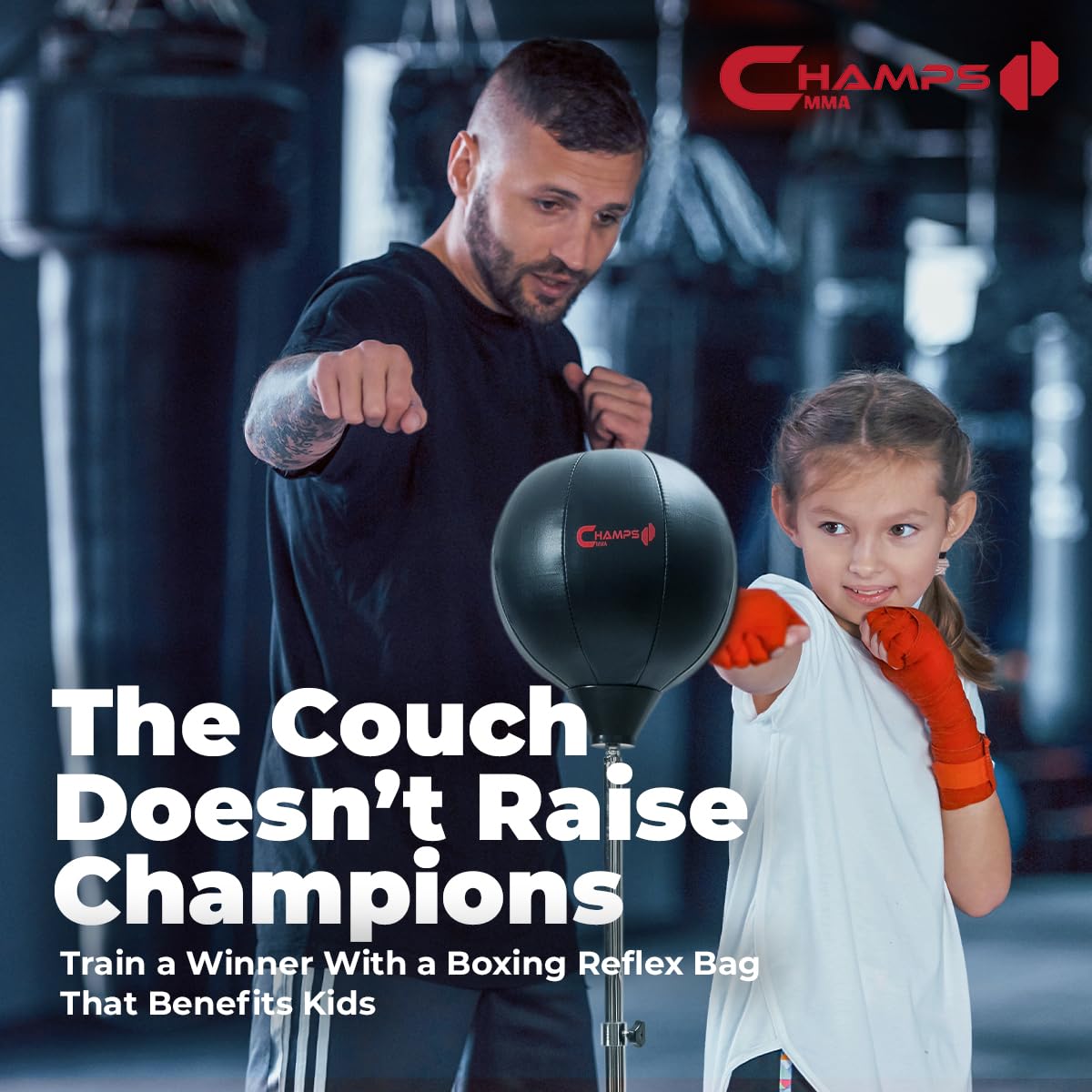 Champs MMA - Bolsa de Boxeo para niños, para niños de 6 a 16 años, Bolsa de Boxeo para niños con Soporte y Guantes, Equipo de Ejercicio para Agilidad, Kit de Entrenamiento de coordinación Ojo-Mano