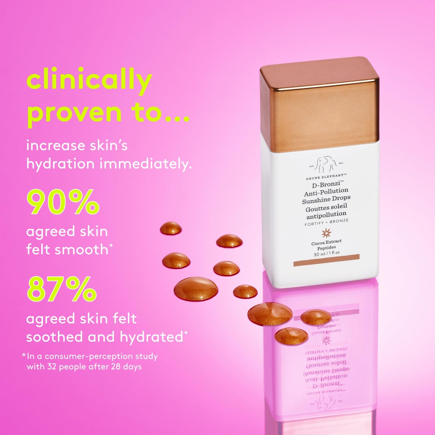 Drunk Elephant D-Bronzi Antipollution Sunshine Serum. Replenishing Face and Body Bronzing Serum for Fine Lines and Wrinkles (1 fl oz / 30 ml).