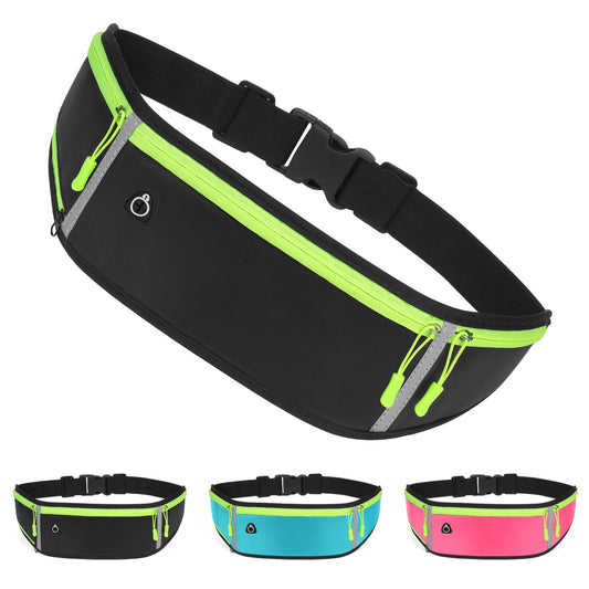 Cangurera Deportiva con Correa Ajustable Impermeable Riñonera Deportiva para Exteriores con Tiras Reflectante para Correr Hombre y Mujer-Negro
