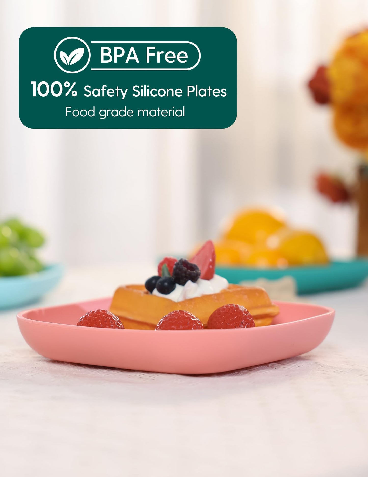 BABELIO - Platos de silicona para niños pequeños, paquete de 2 unidades, sin BPA, apto para microondas, horno y lavaplatos, bandeja de silicona suave y duradera (rosa)