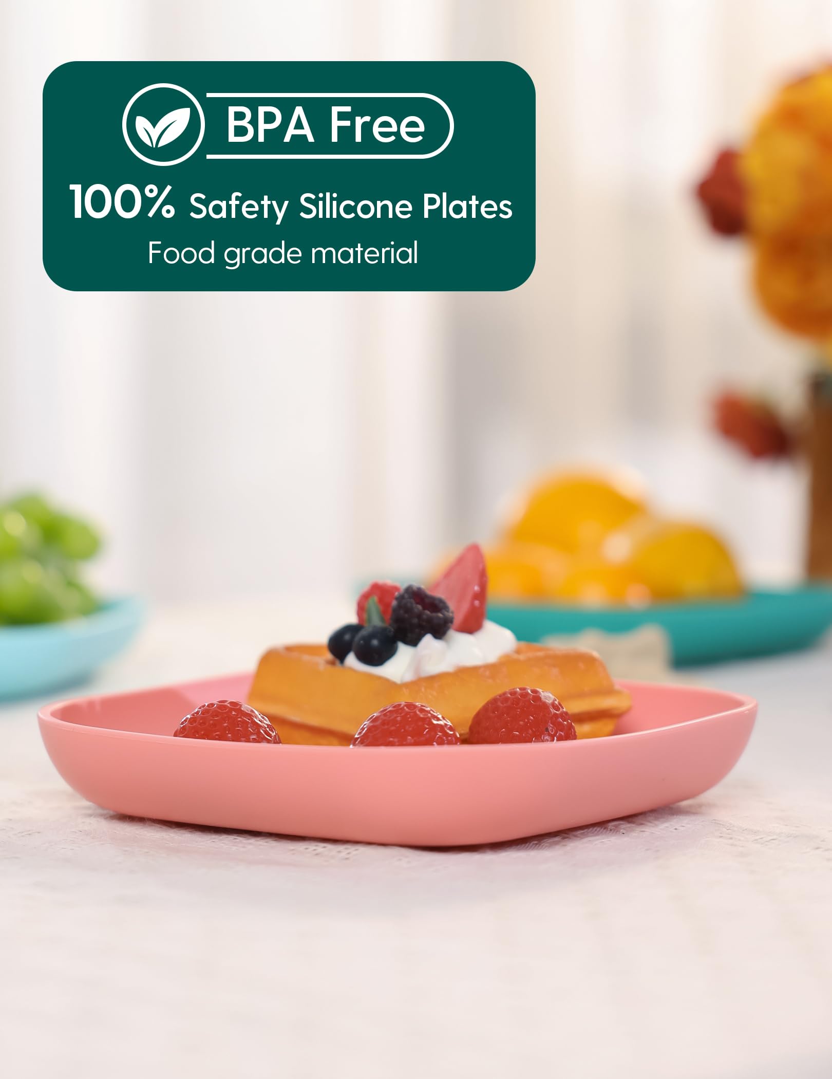 BABELIO - Platos de silicona para niños pequeños, paquete de 2 unidades, sin BPA, apto para microondas, horno y lavaplatos, bandeja de silicona suave y duradera (rosa)