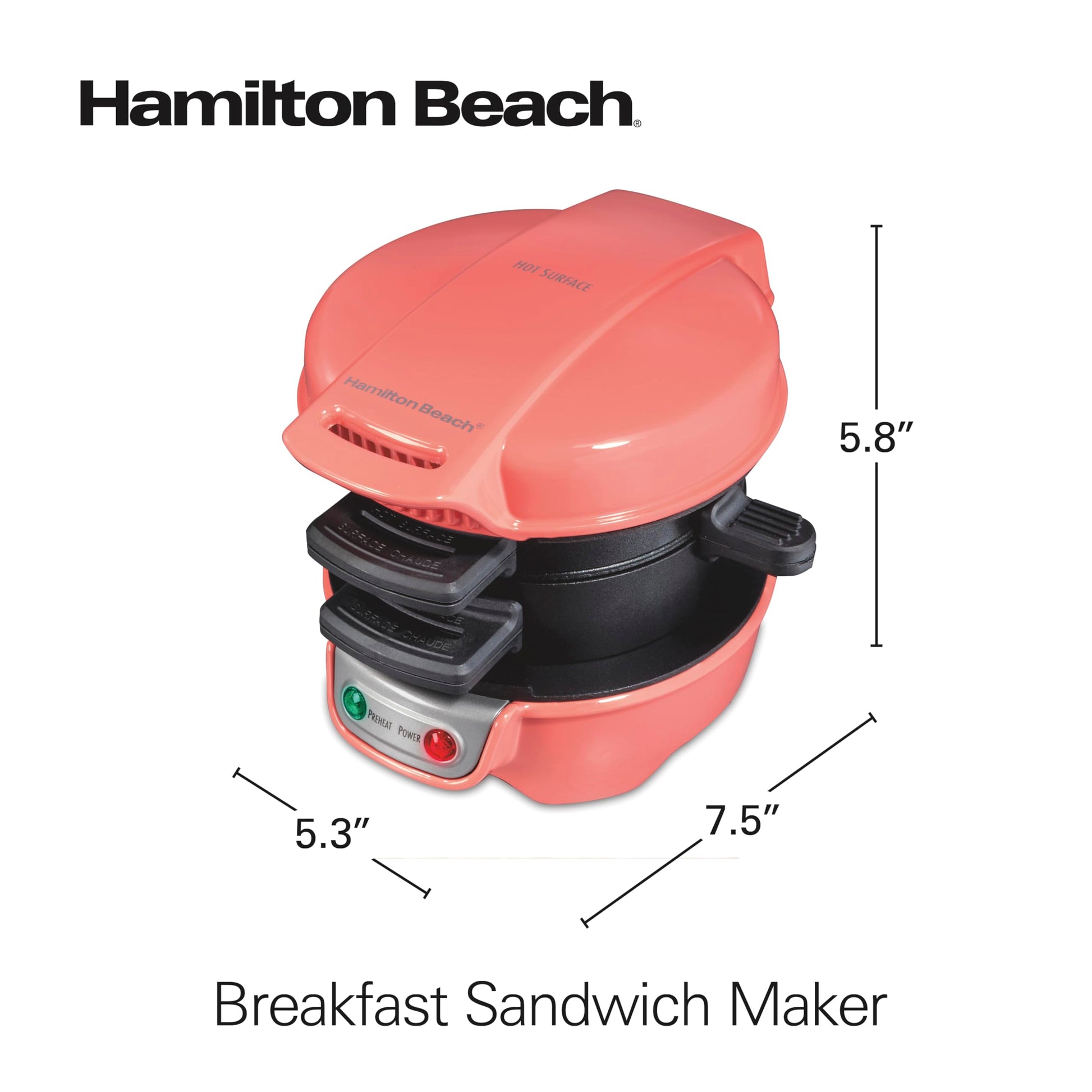 Hamilton Beach - Sandwichera de desayuno con anillo para cocinar huevos, ingredientes personalizados, perfecto para magdalenas inglesas, cruasanes, mini gofres, regalo perfecto de elefante blanco,
