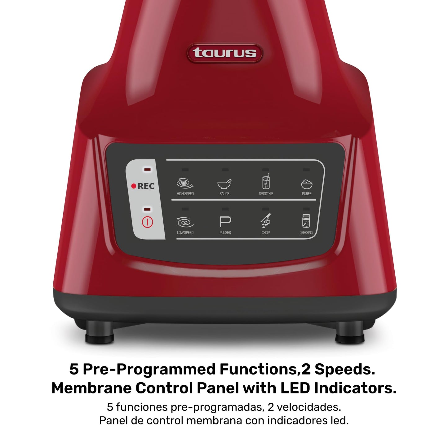 Licuadora Taurus Grandeur Touch REC Negra con Función Programable y Cuchillas de Acero Inoxidable