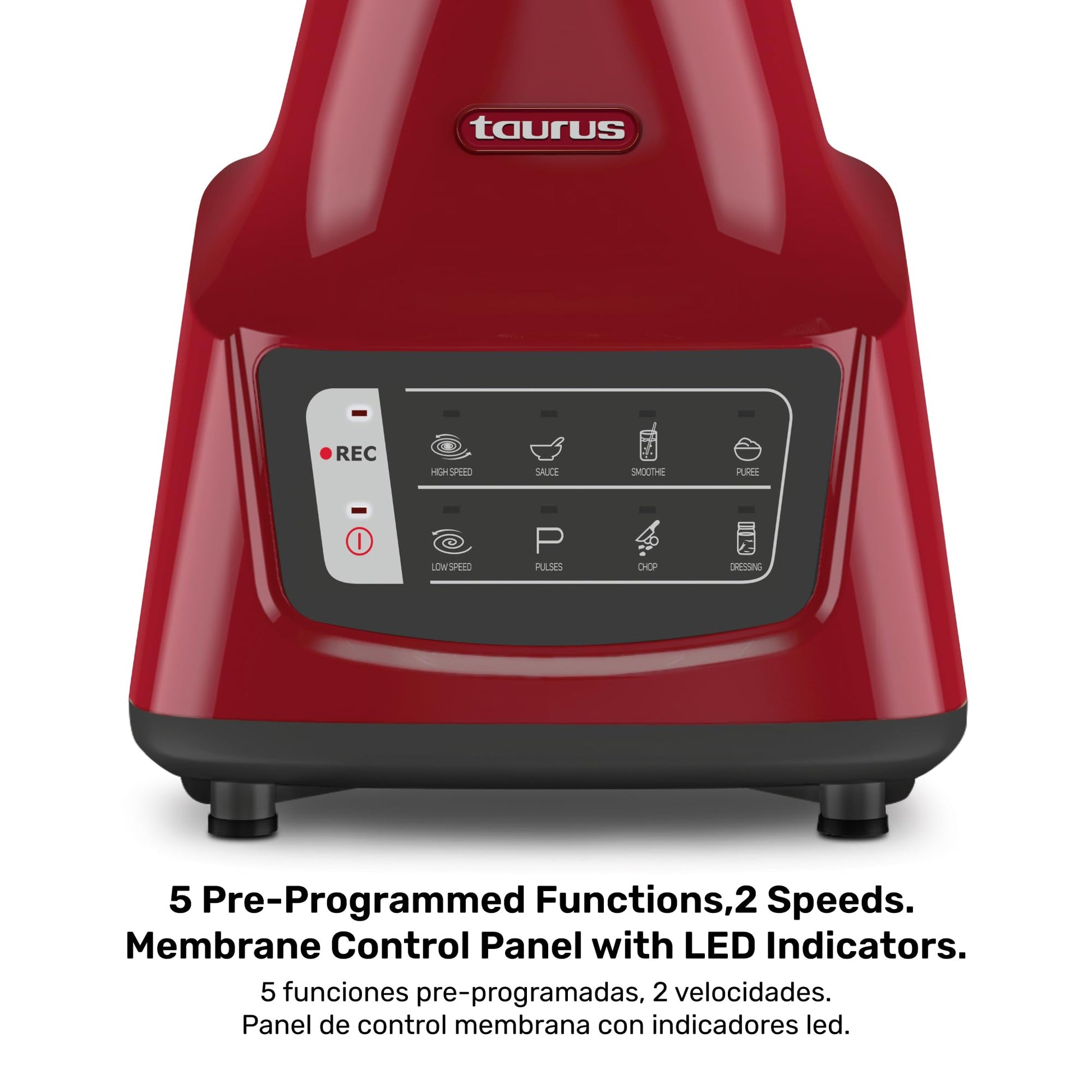 Licuadora Taurus Grandeur Touch REC Negra con Función Programable y Cuchillas de Acero Inoxidable
