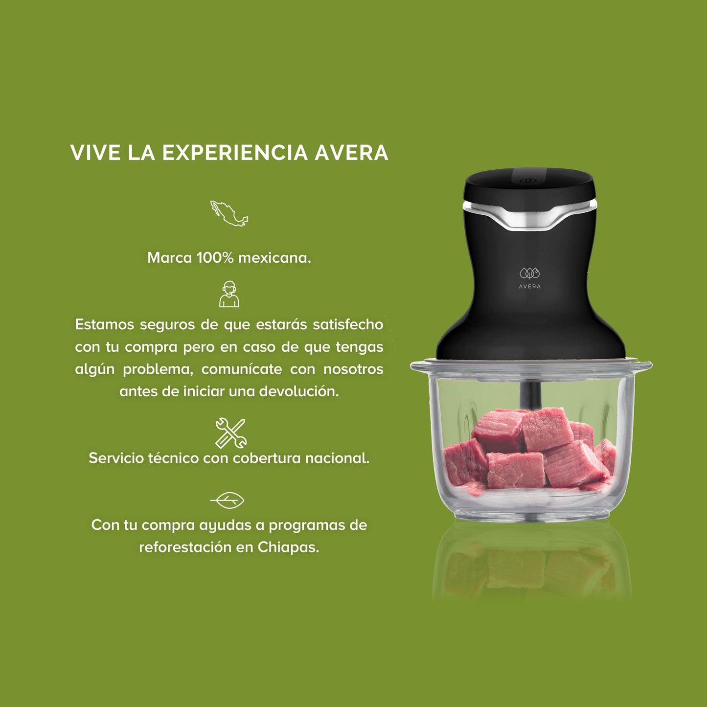 AVERA Procesador de Alimentos de Vidrio, (Pica, Licua, Ideal para Puré y Mezclar una Gran Variedad de Alimentos en Instantes) Food Processor Color Negro, PA02