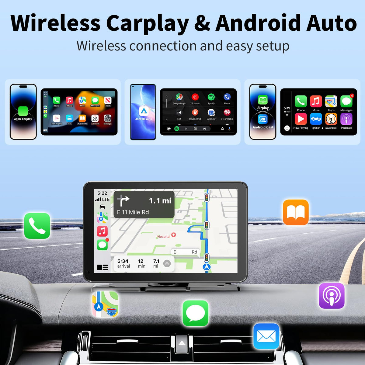 Visualización CarPlay Plateado para Coche
