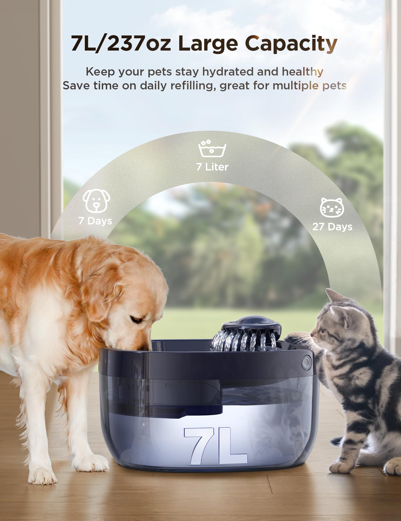 Fuente de agua para perros grandes, dispensador de tazón de agua para perros, dispensador de agua para perros con bomba ultra silenciosa para múltiples gatos, perros, mascotas (FN-W05, azul)