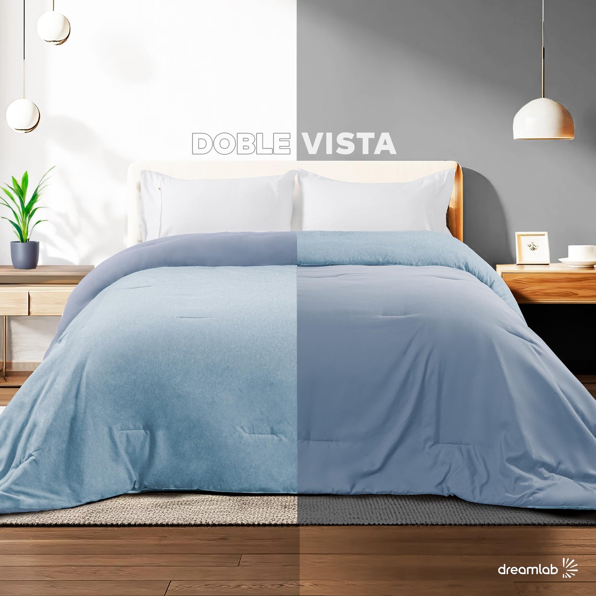 Edredón Dreamlab Azul Mezc. Jaspeado Acolchado Hipoalergénico King Size