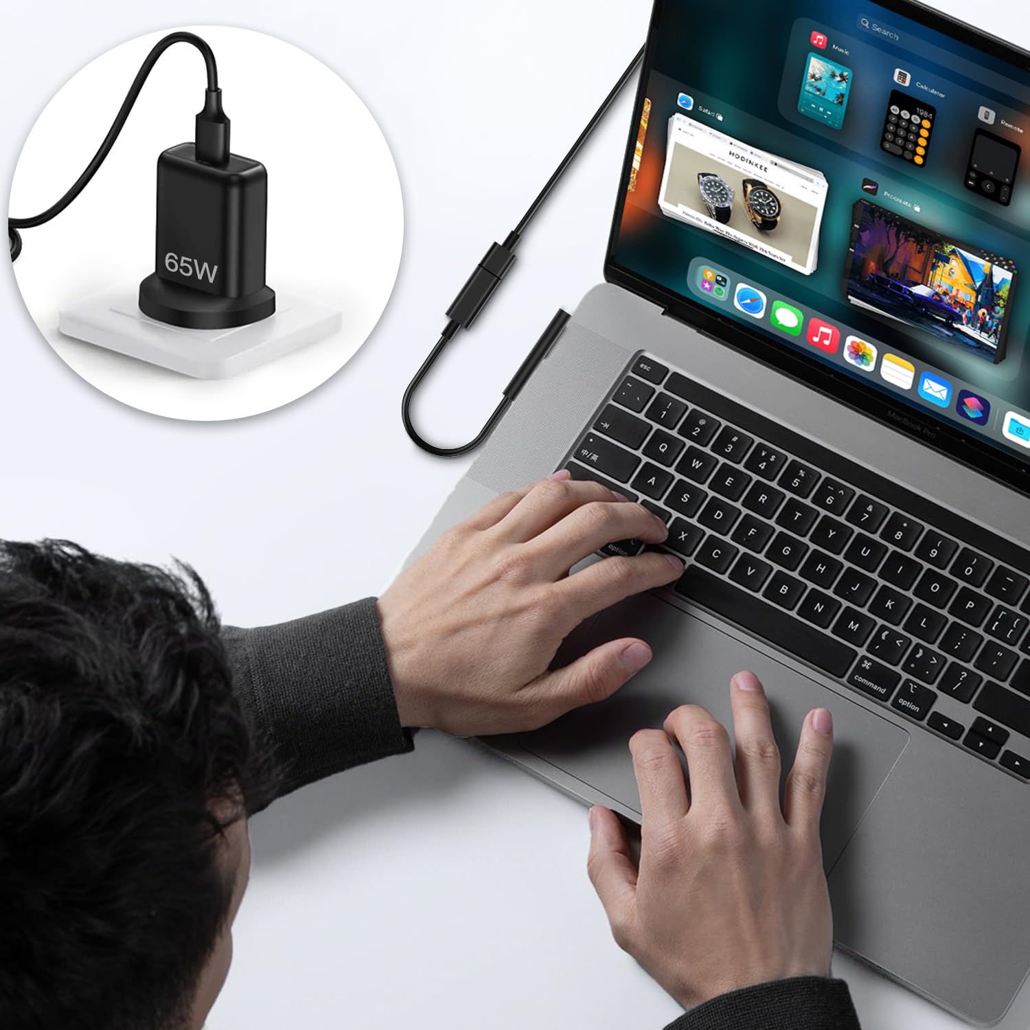 Adaptador de Carga Tipo C Hembra a Microsoft Surface en Negro Carga Rápida 65W para Surface Pro 3/4/5/6 GO Book 1/2 Laptop 1/2