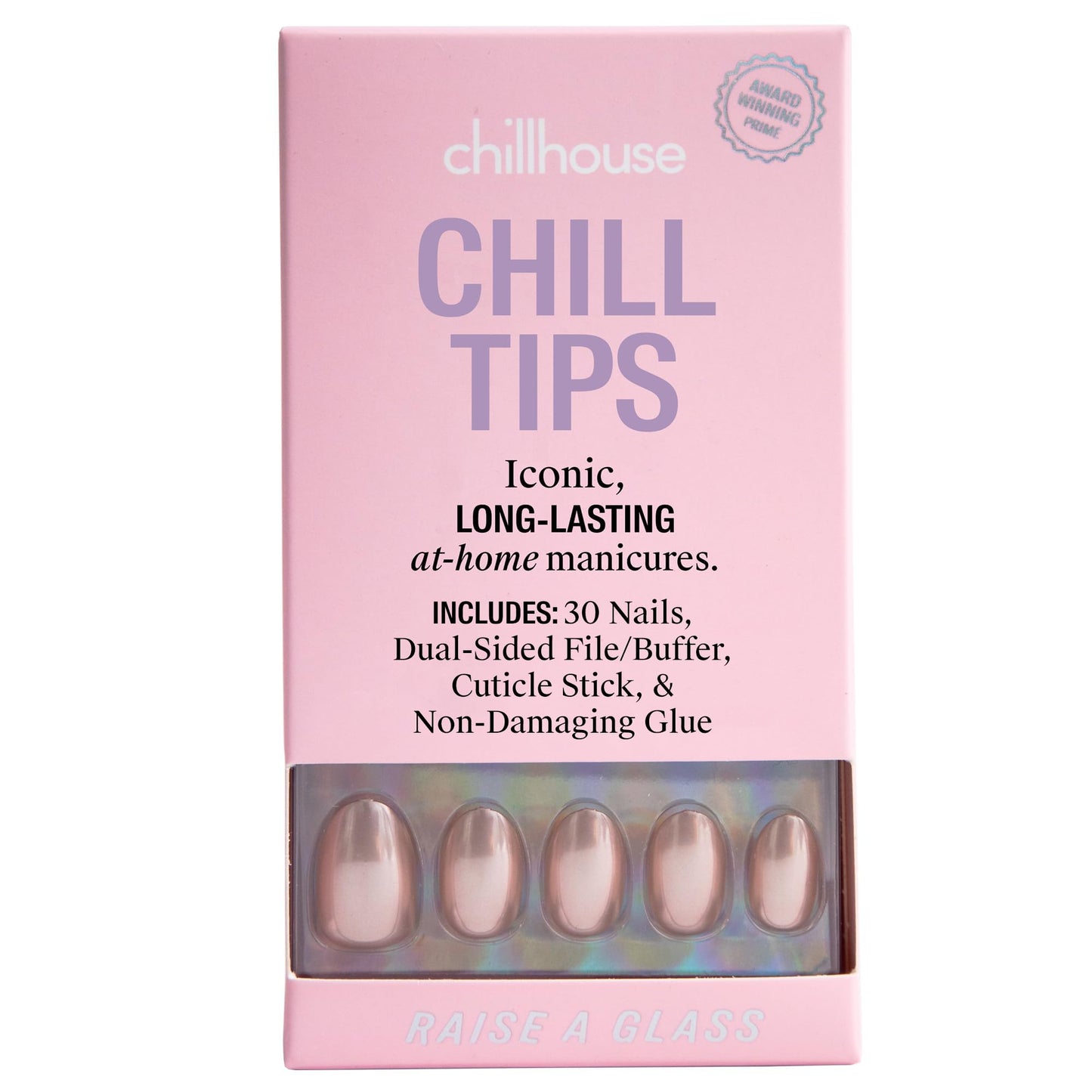 Chillhouse - Kit de Uñas Chill Tips, Uñas Postizas - Levanta una Copa (ovalada) - 30 Formas y Tamaños de Uñas - Hasta 2 Semanas de Uso - Ajuste Personalizable - Reutilizable - Fundado por Latinas y Pr