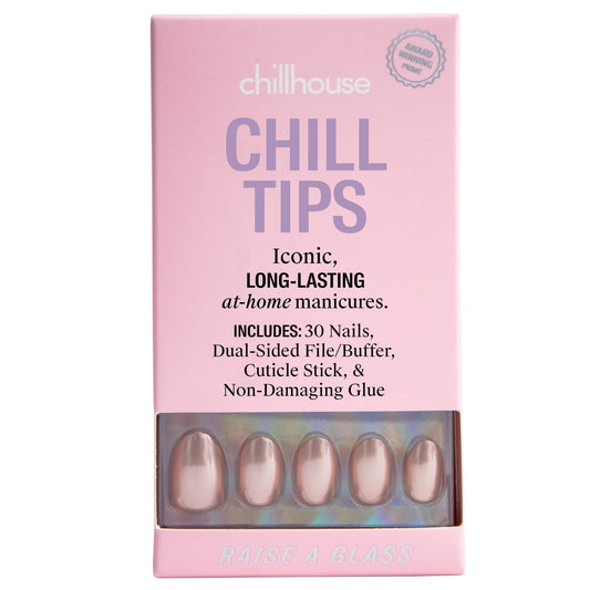 Chillhouse - Kit de Uñas Chill Tips, Uñas Postizas - Levanta una Copa (ovalada) - 30 Formas y Tamaños de Uñas - Hasta 2 Semanas de Uso - Ajuste Personalizable - Reutilizable - Fundado por Latinas y Pr