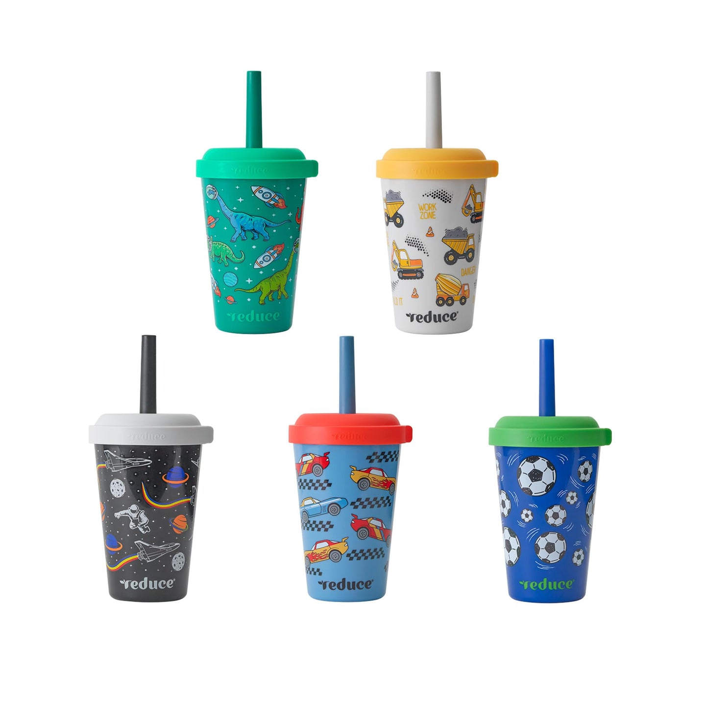 REDUCE GoGo's Kids - Paquete de 5 tazas Tubler de 12 onzas con tapas y pajitas a prueba de derrames
