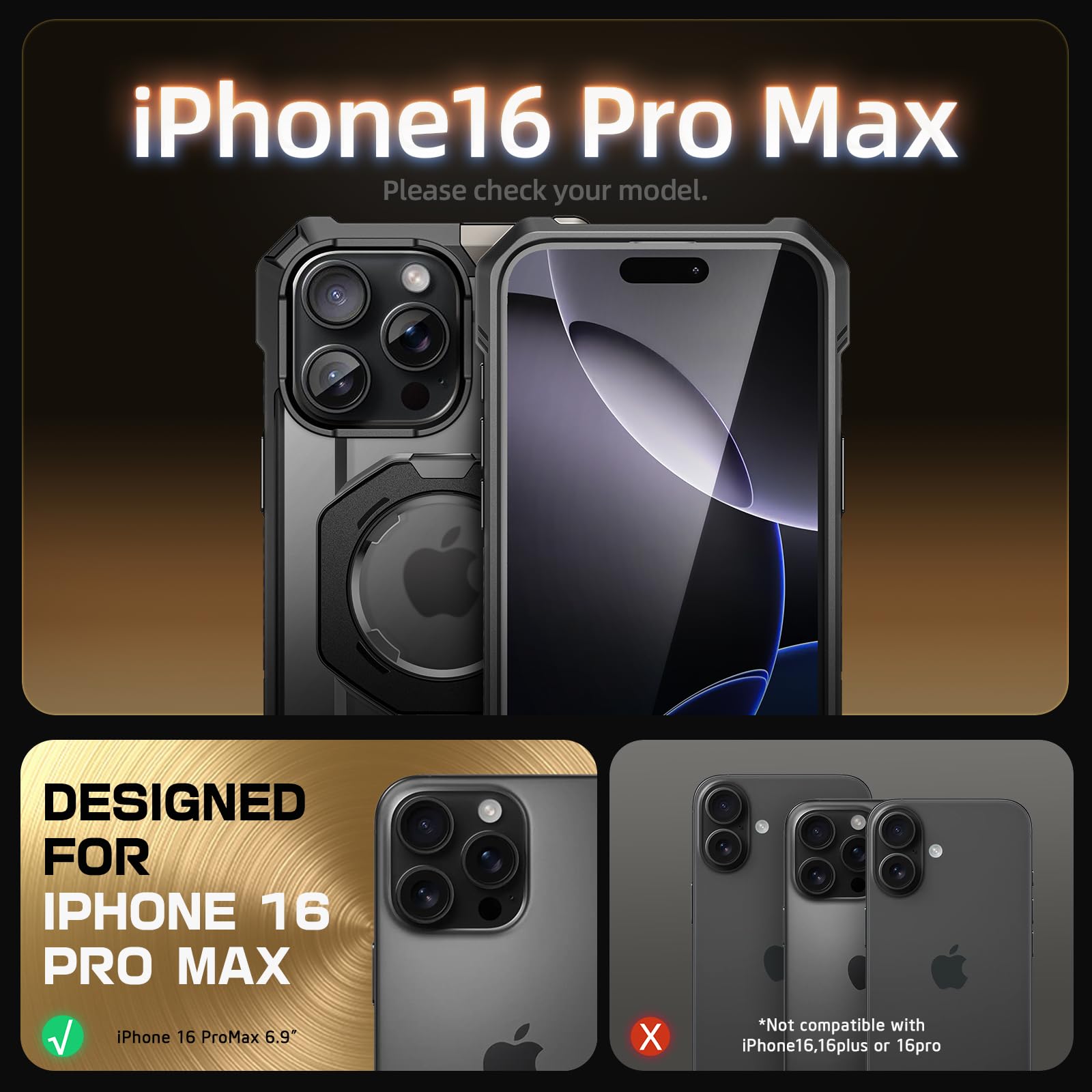 Funda para iPhone 16 Pro MAX SUPCASE Negro UBGrip Magnética Resistente con Soporte Compatible con Magsafe