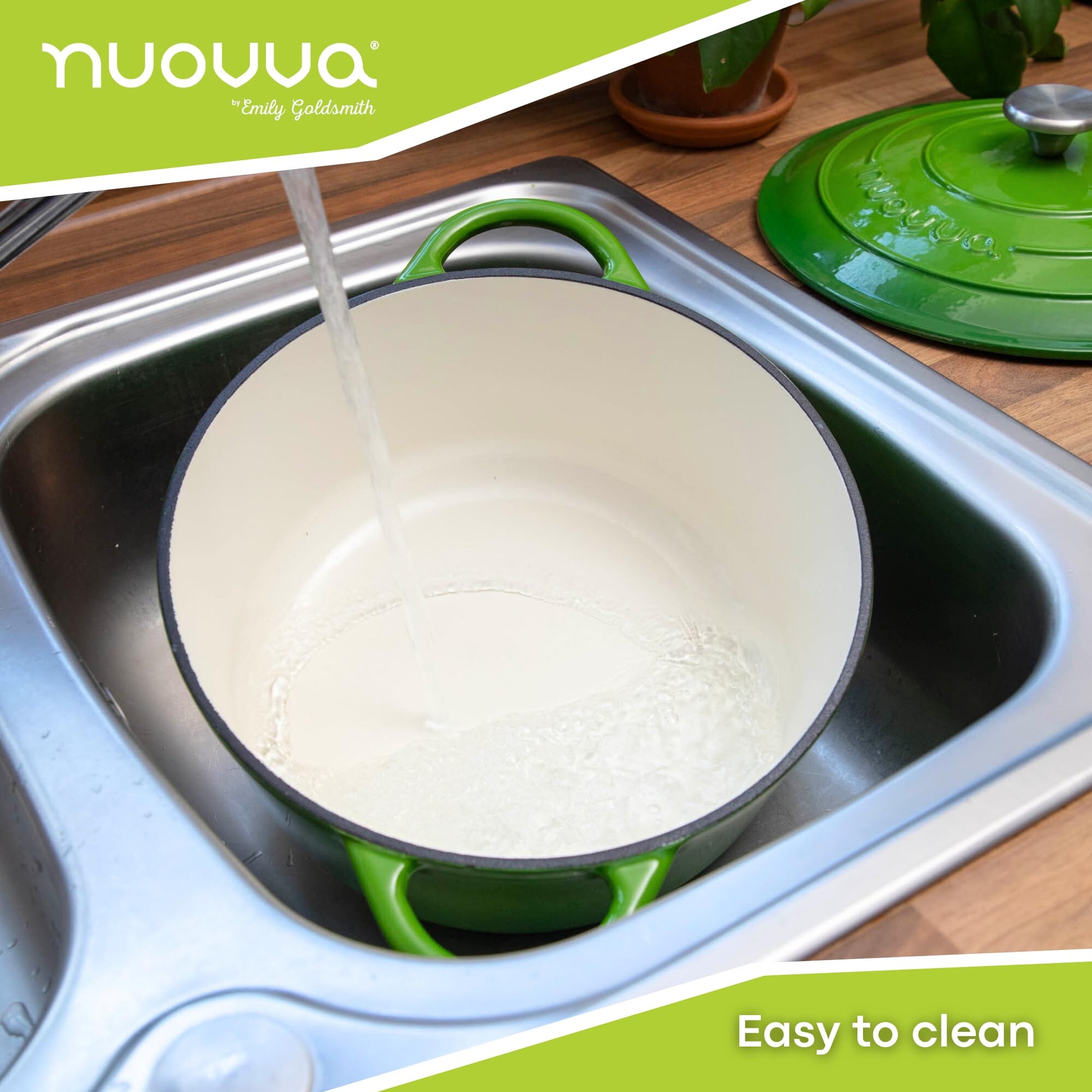 Nuovva - Horno Holandés de Hierro Fundido con Tapa - Cacerola Esmaltada Antiadherente - Verde, 7.3 Cuartos de Galón, 30 cm