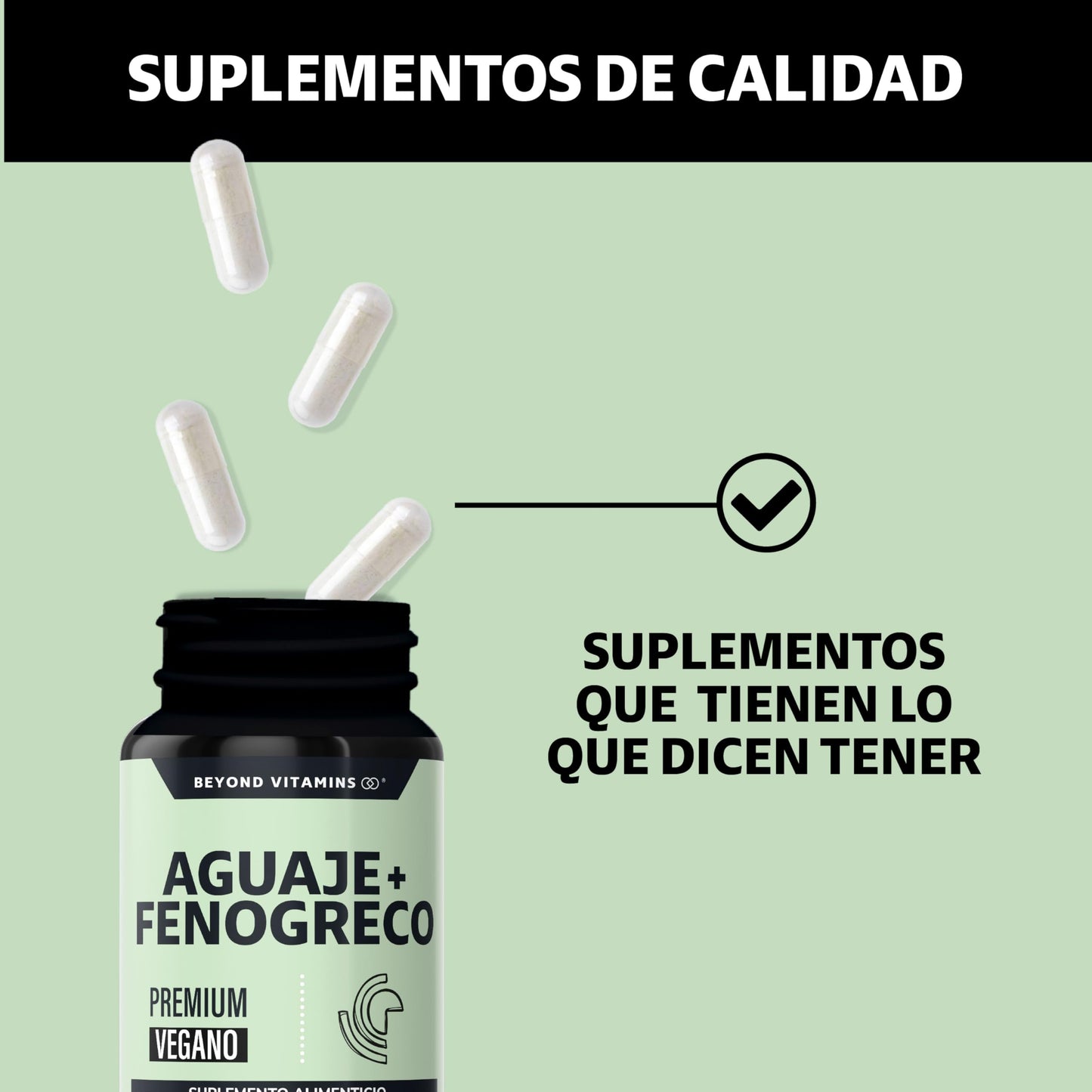 Beyond Vitamins | Aguaje + Fenogreco 1000mg Premium | Con tecnología VCaps de Cápsula vegana | 60 cápsulas