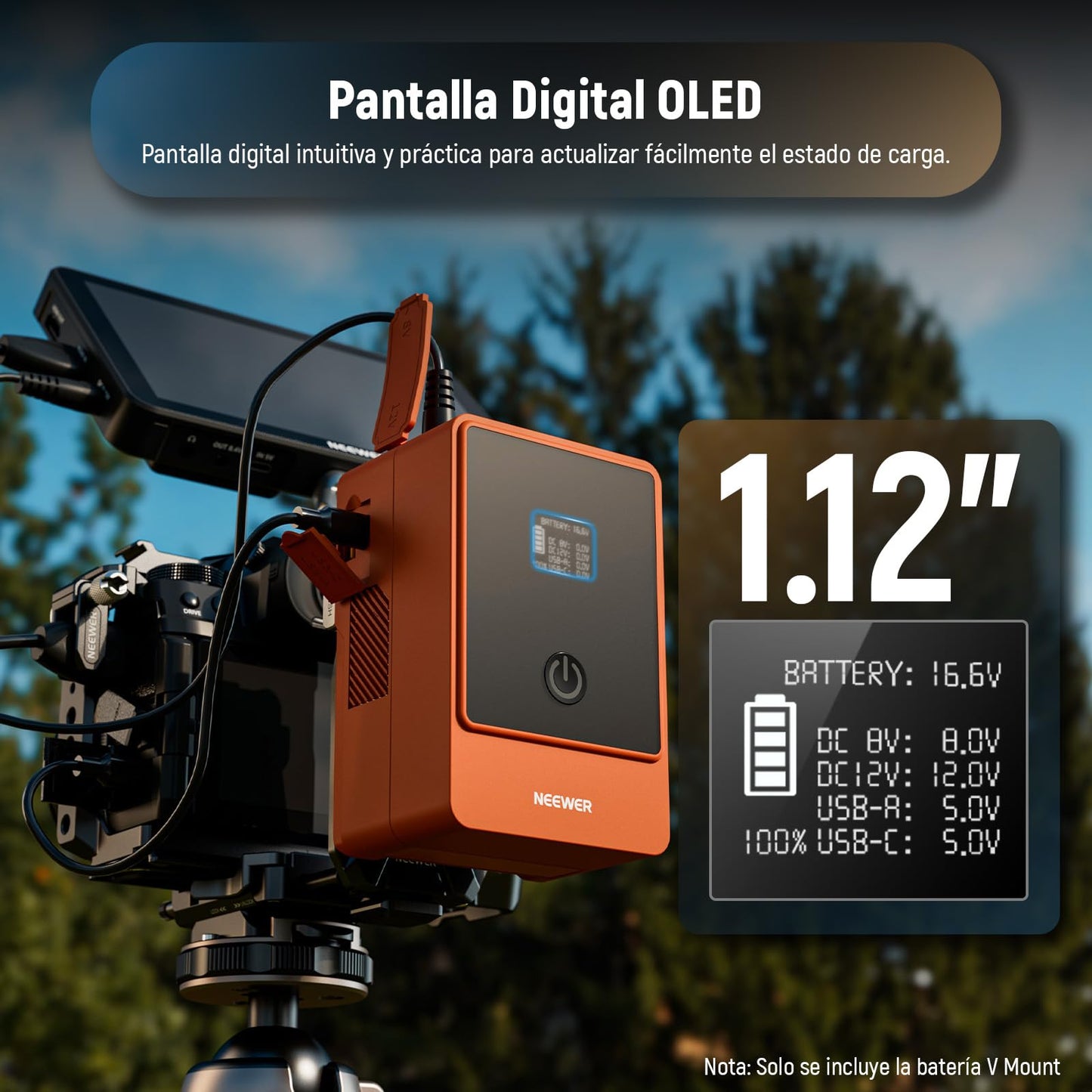 Batería Mini V Mount NEEWER Naranja 6800mAh 99Wh 14.5V para Videocámara Compatible con SmallRig BMPCC 4k 6k