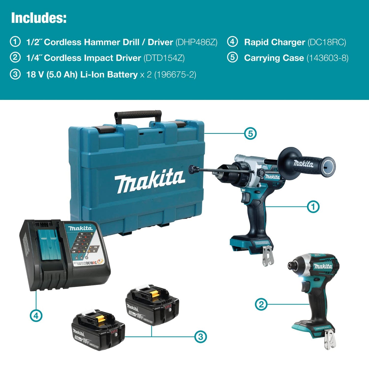 Makita Combo inalambrico 18V (DHP486 Rotomartillo.+ DTD154 Atornillador de impacto.) DLX2412T