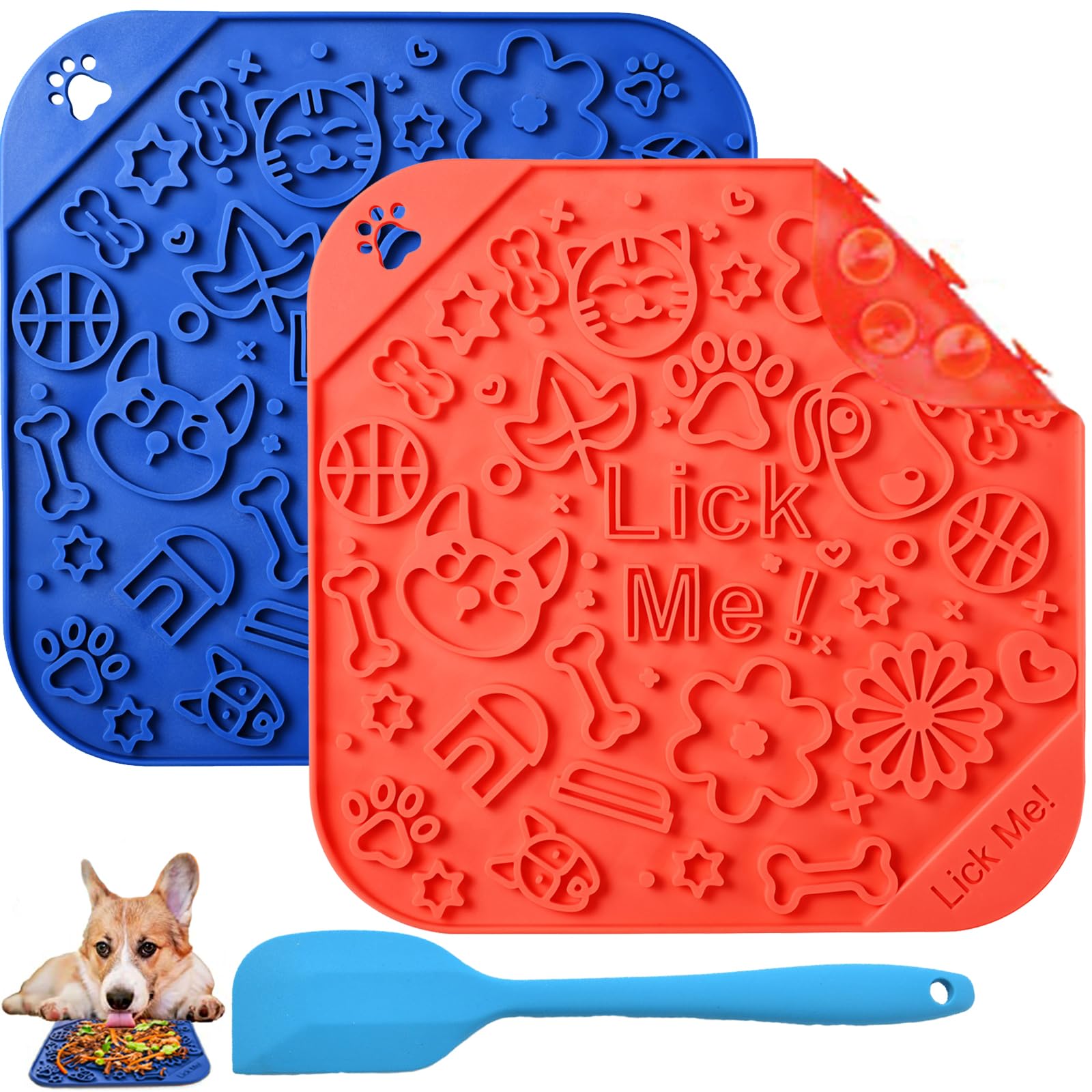ANGECM8 2 Piezas Tapete para lamer Perros con ventosas, Alfombrilla para lamer con Raspador De Silicona,Alimentador Lento para aliviar la ansiedad por bañar y acicalar a Las Mascotas