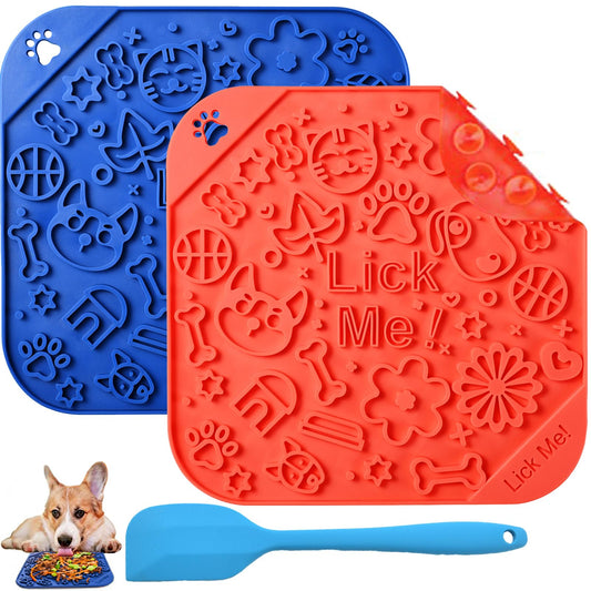 ANGECM8 2 Piezas Tapete para lamer Perros con ventosas, Alfombrilla para lamer con Raspador De Silicona,Alimentador Lento para aliviar la ansiedad por bañar y acicalar a Las Mascotas