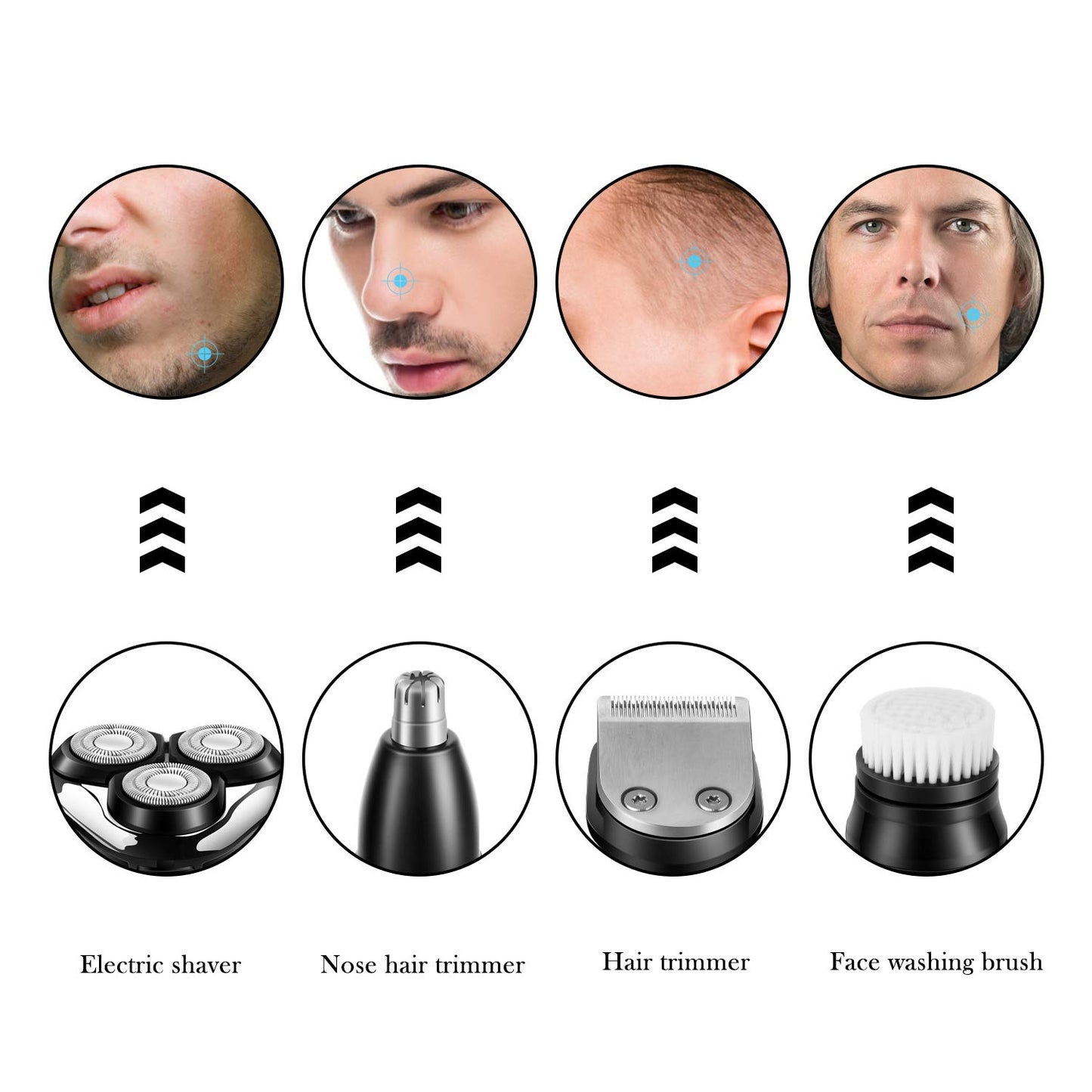 SURKER Maquinilla de afeitar eléctrica sin cable para barba para hombres, recortadora de pelo de nariz 3 en 1, kit de aseo más 1 cepillo de limpieza facial impermeable, recargable por USB, seco y húmedo