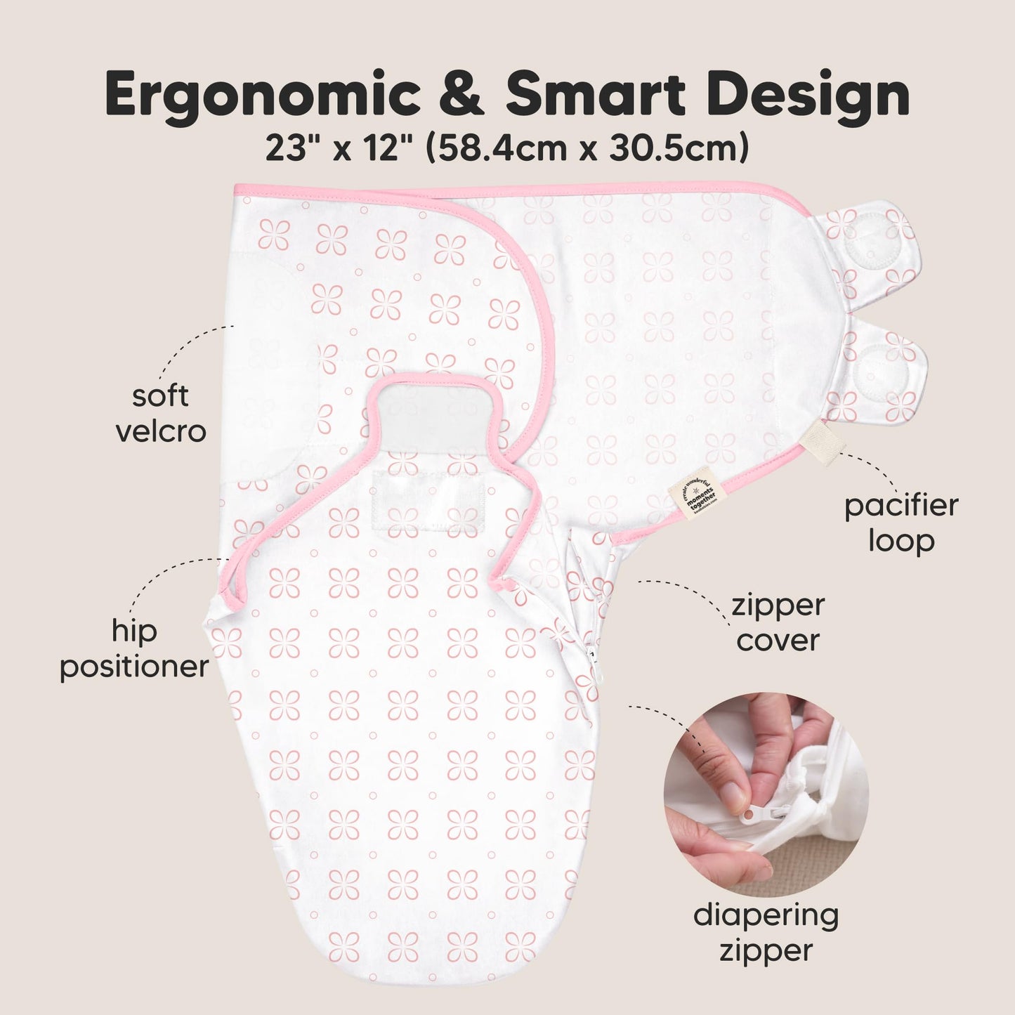 KeaBabies Sacos de Dormir para bebé con Cierre, Paquete de 3 pañales para recién Nacidos de 0 a 3 Meses, bebés, niñas, niños, Saco de Dormir Suave y Duradero, Manta de pañales fácil de Cambiar (Flor)