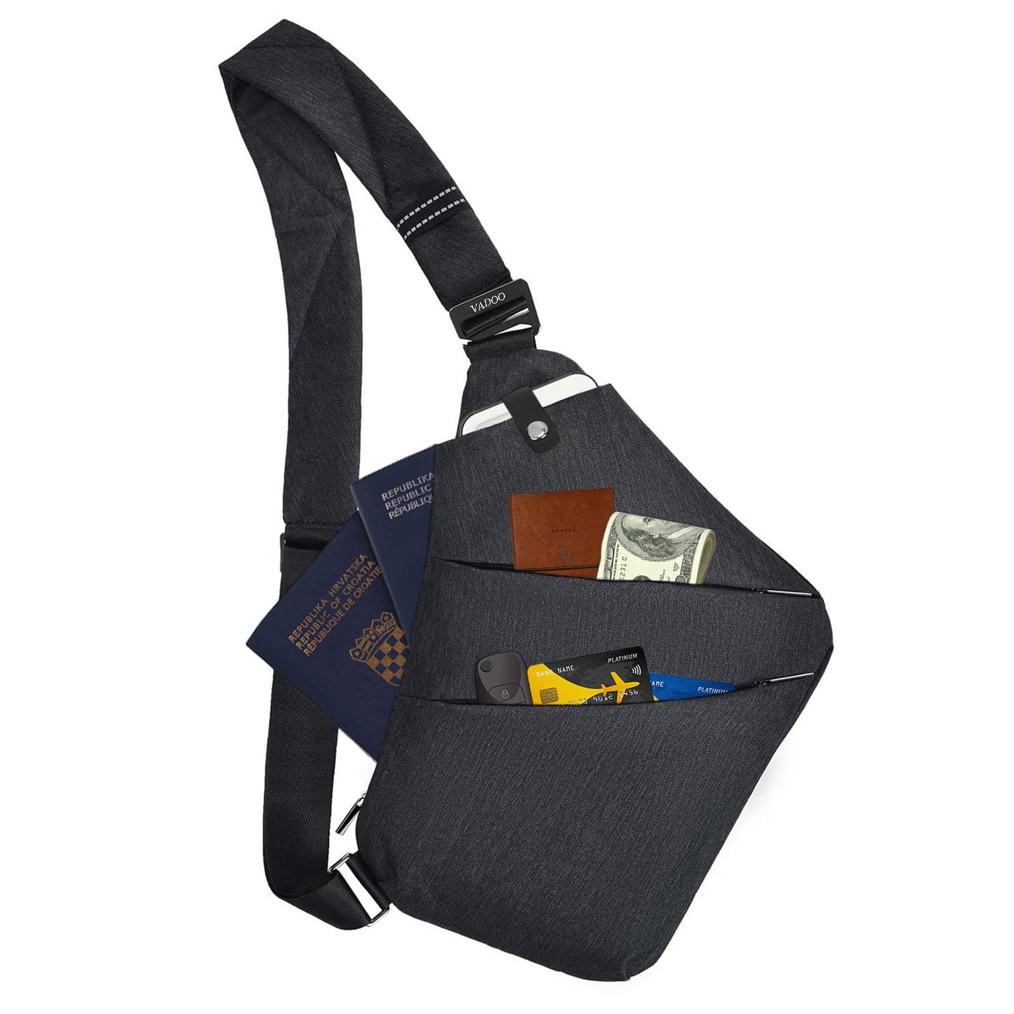 Bolsa flexible personal, antirrobo para viajes, deporte, ligera, bandolera, bandolera izquierda, para mujeres y hombres