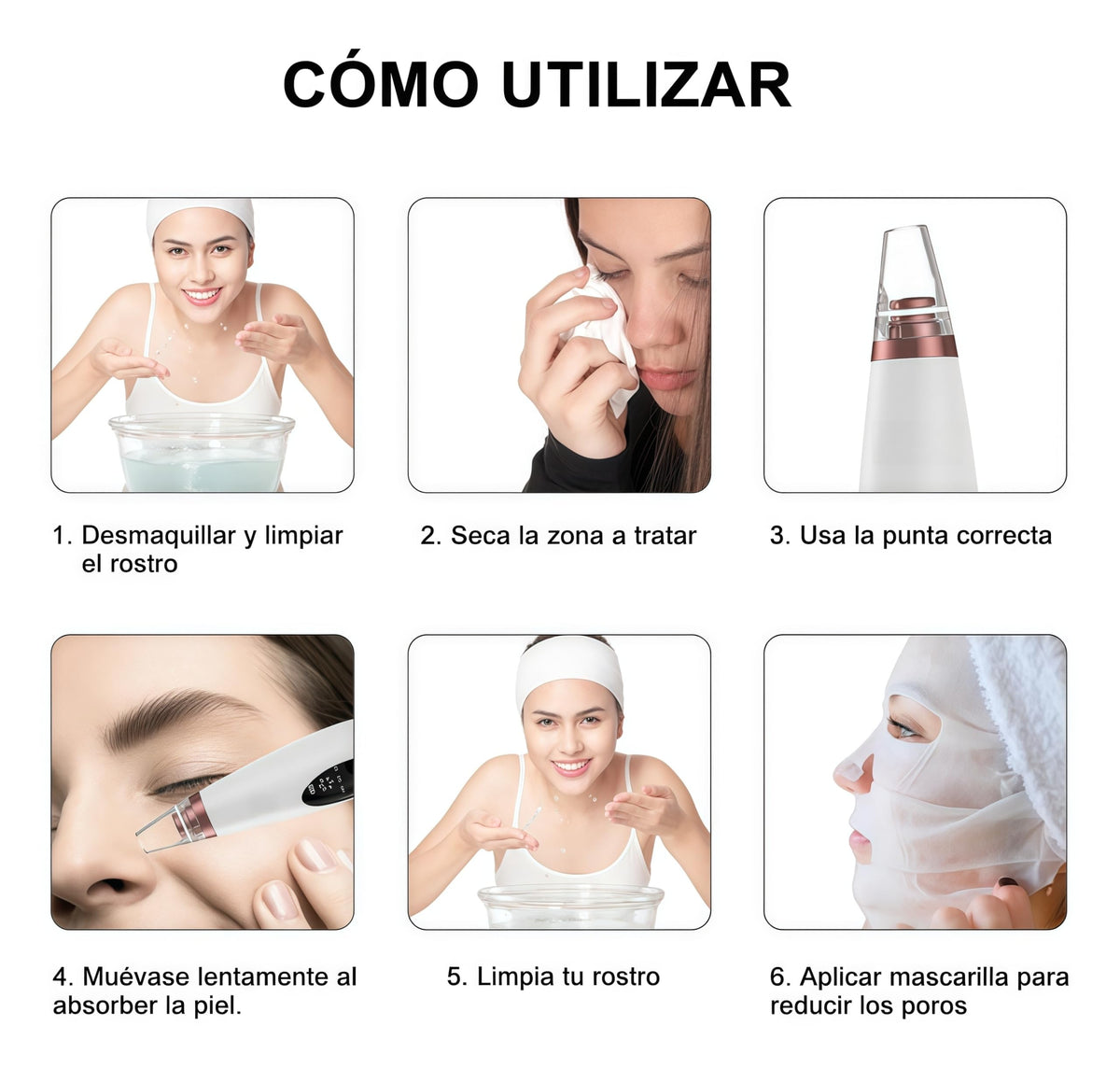 Removedor de Espinillas y Puntos Negros con 6 Sondas y Pantalla LED - Limpiador de Poros Recargable USB con 4 Accesorios para Acné, 3 Modos de Succión, Aspiradora Facial para Cuidado de la Piel