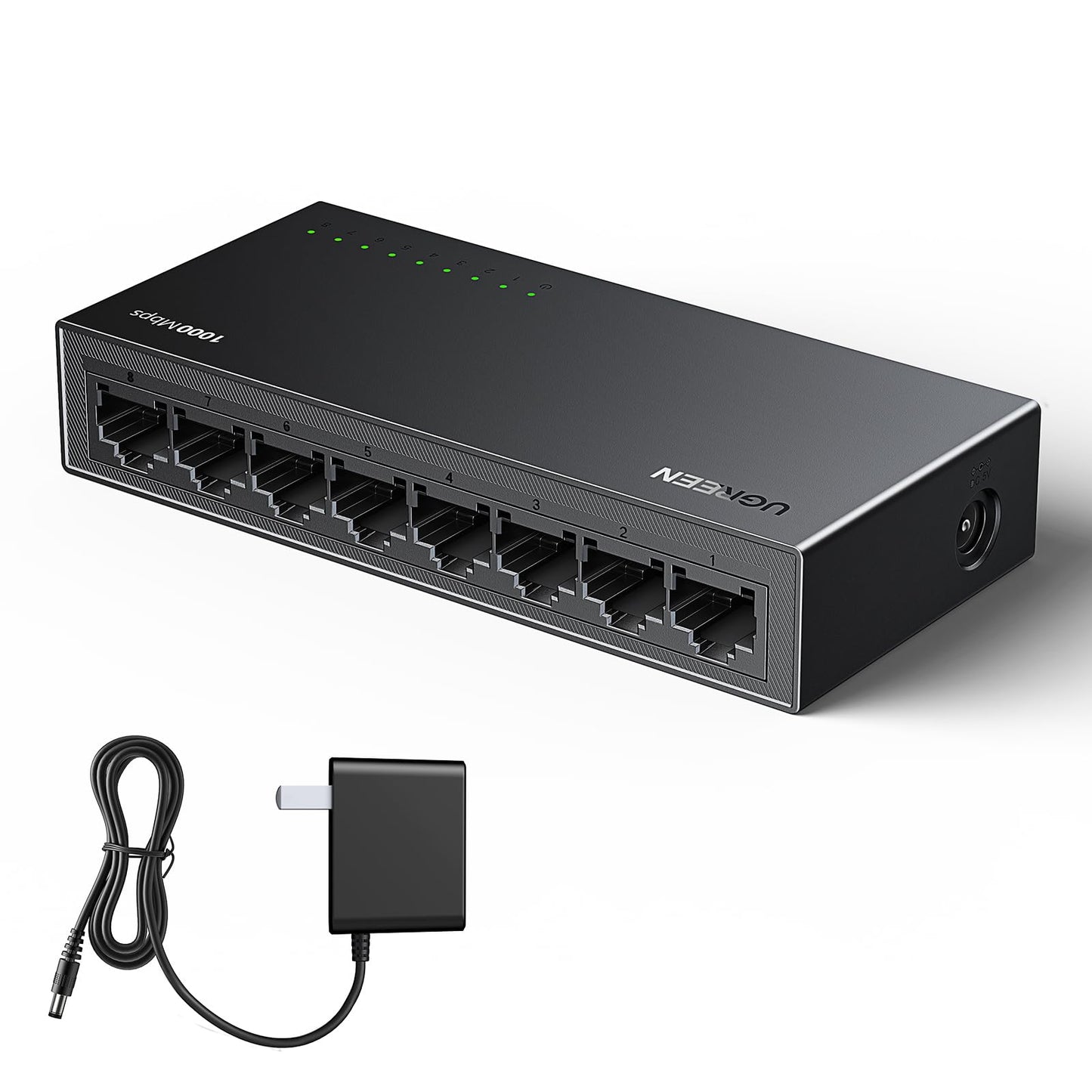 UGREEN Conmutador Gigabit Ethernet, Divisor Ethernet de 8 Puertos, Concentrador Ethernet Gigabit de Alta Velocidad, Conmutador LAN Plug & Play para TV/Lapto
