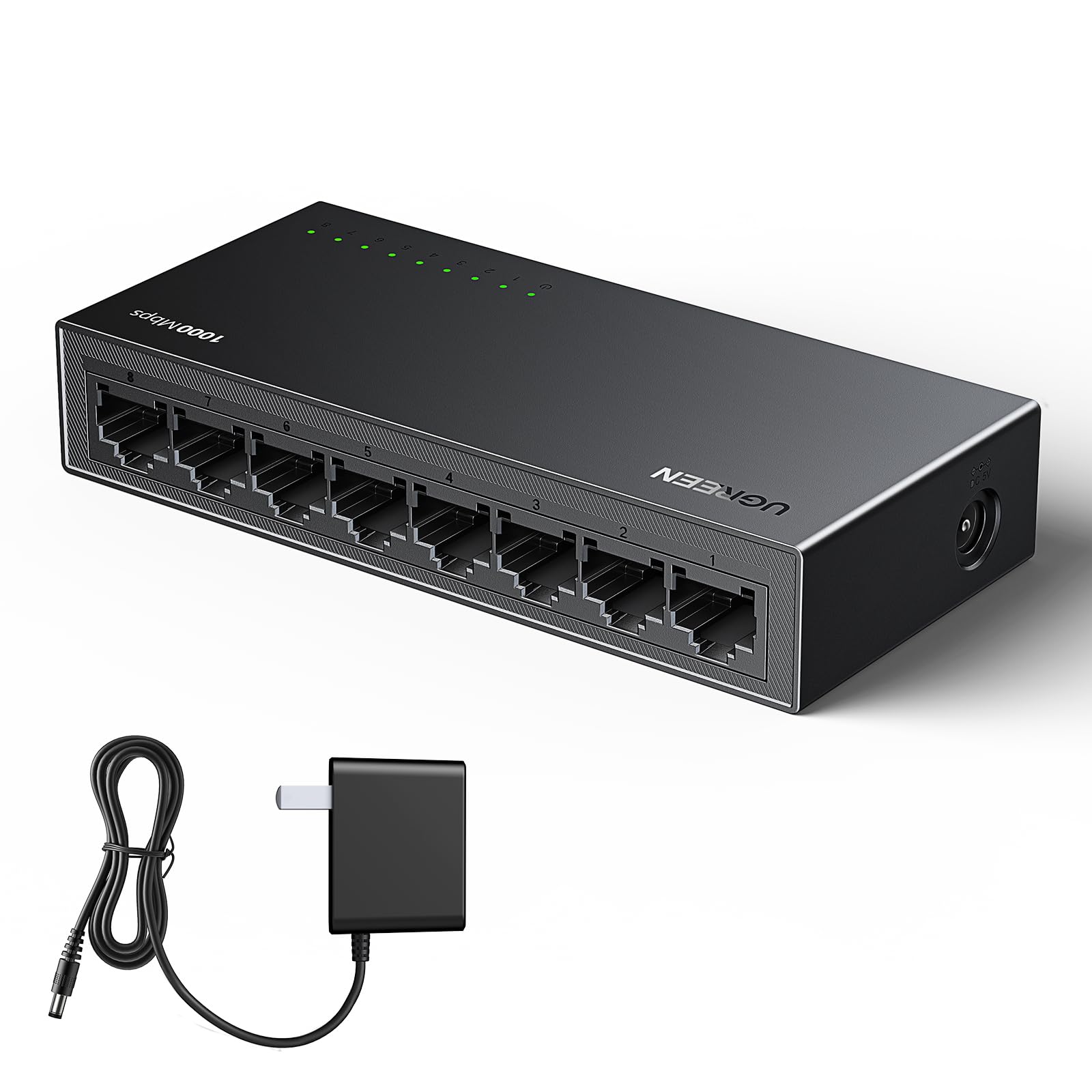UGREEN Conmutador Gigabit Ethernet, Divisor Ethernet de 8 Puertos, Concentrador Ethernet Gigabit de Alta Velocidad, Conmutador LAN Plug & Play para TV/Lapto