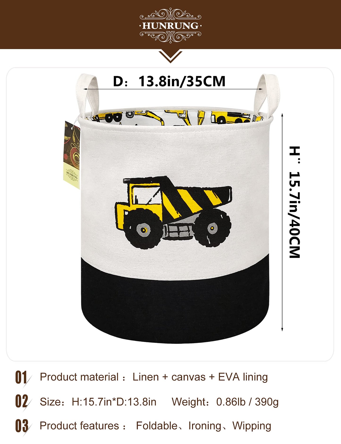 HUNRUNG - Cesta organizadora para la Colada de tamaño Grande, cestas Redondas de Regalo, Resistente al Agua y Plegable, Bolsa de Tela de algodón para guardería, Juguetes, Sala de Juegos, Engineerin