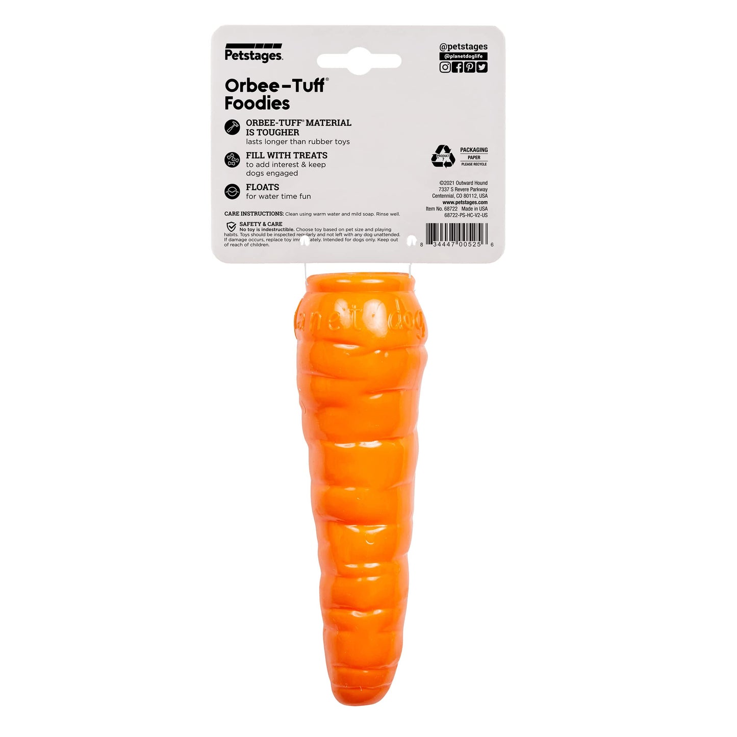 Juguete para Perros Planet Dog Orbee Tuff Naranja Duradero 7 Pulgadas Fabricado en EE. UU.