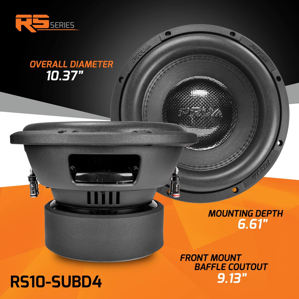 PRV AUDIO 10" Sub D4 de 2000 vatios de potencia máxima Dual 4 Ohm, Xmax de 17.5 mm, RS10-SUBD4, bobina de voz de 2.6 pulgadas, Subwoofer de coche de 10 pulgadas de tonos bajos profundos para sistemas