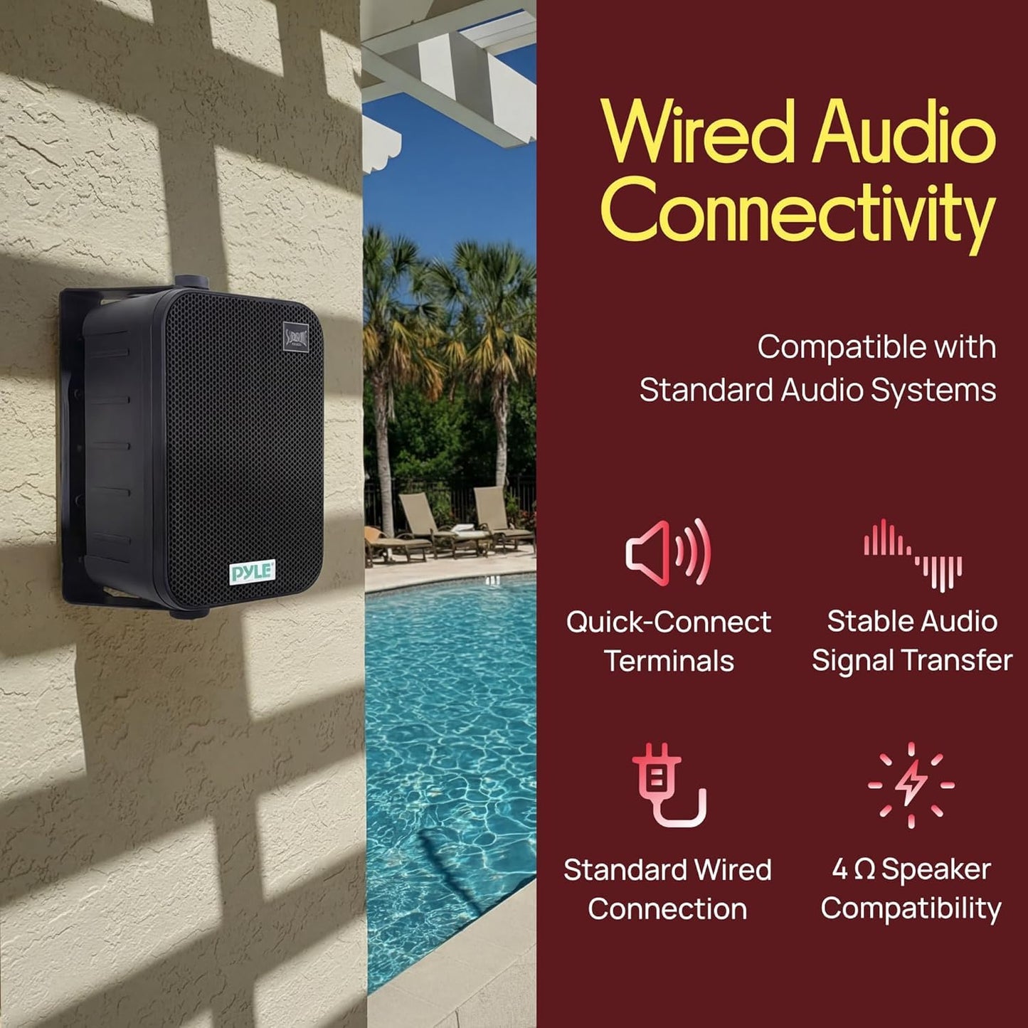 Pyle Bocinas de 6.5 Pulgadas para Interiores y Exteriores, Sistema de Sonido de Pared Resistente al Agua, 500 Watts, 1 Par, Negro