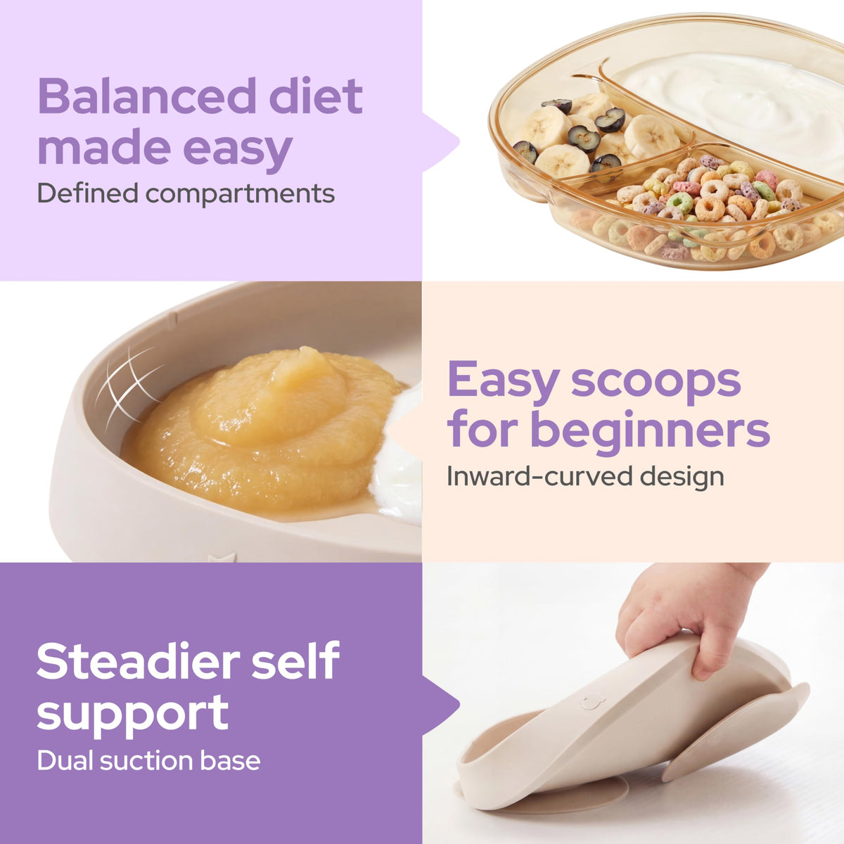 lalalark 3 en 1 - Platos de succión para bebés de grado biberón, platos divididos de silicona de diseño basado en escenarios para autoalimentación, sin BPA, resistentes al olor y a las manchas, aptos