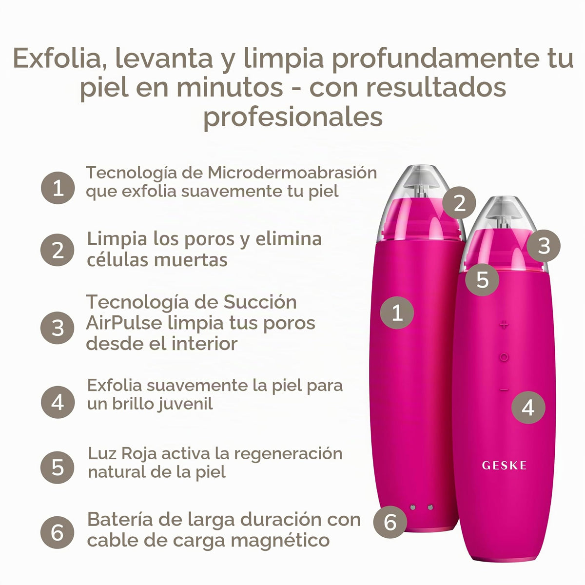 GESKE | SmartAppGuided™ MicroDermabrasion Blackhead Remover | Eliminador de puntos negros 7 en 1 | Limpiador de poros eléctrico | limpieza al vacío innovadora | herramientas de belleza