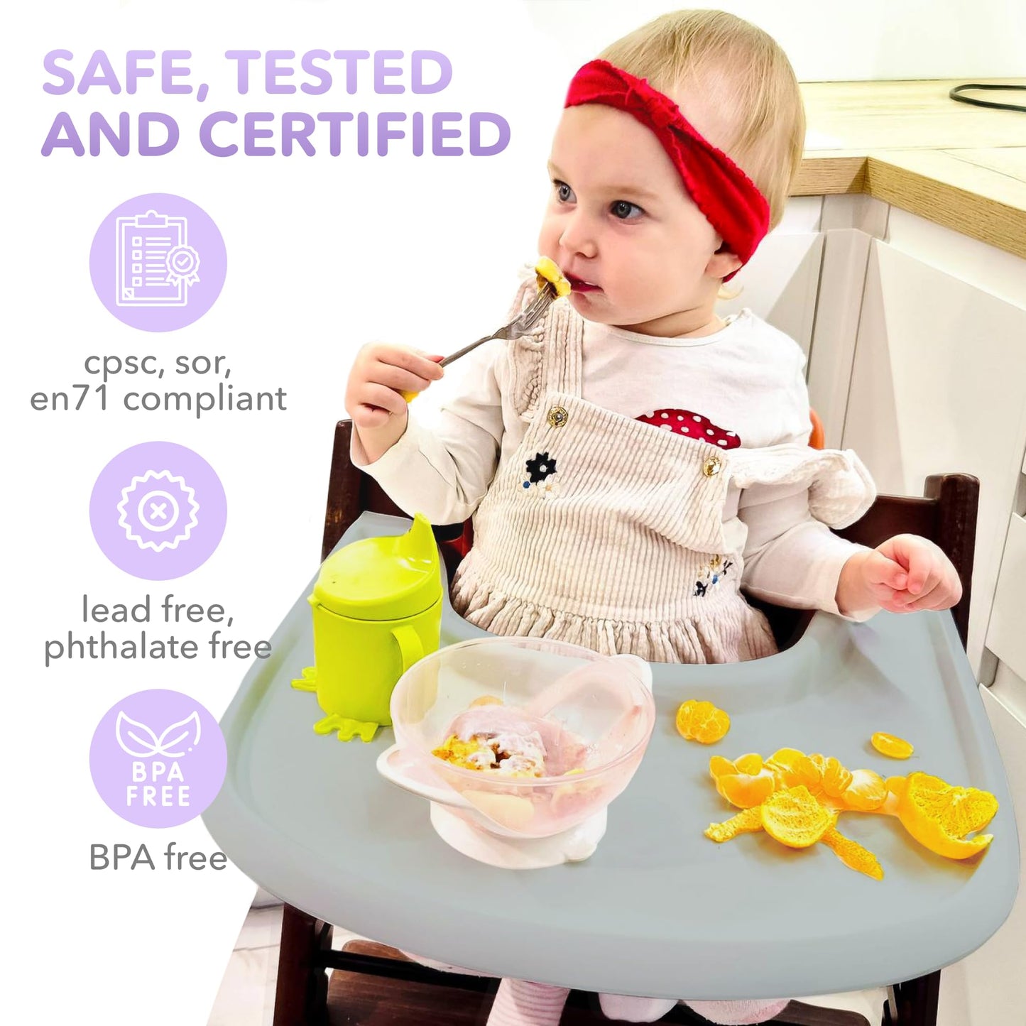 Bandeja para silla alta compatible con silla Stokke Trip Trap, gris brillante, diseño curvado ergonómico, sin BPA, fácil de montar