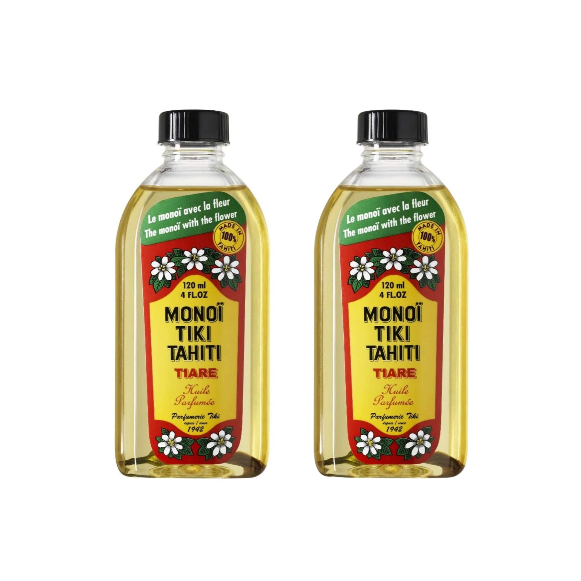 Monoi Tiare Tahiti Tiare Gardenia Coconut Oil (Pack of 2), Scented With Fresh Handpicked Tiare Flowers, 100% Made in Tahiti, 4 fl. oz.