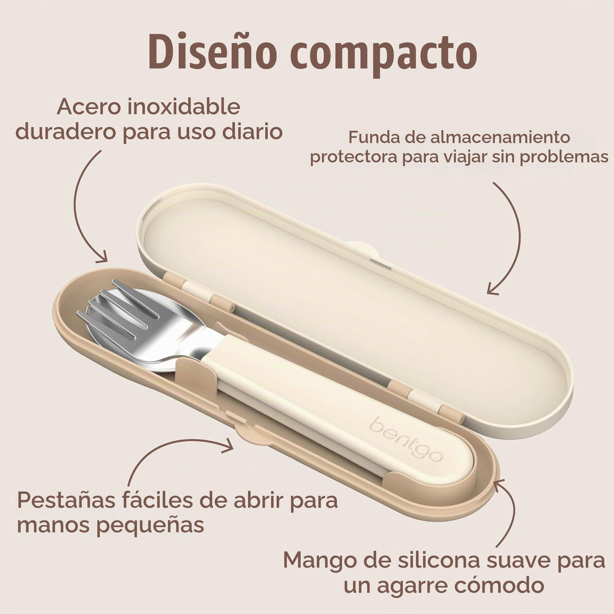 Bentgo Kids - Juego de utensilios de acero inoxidable para niños, tenedor, cuchara y estuche de almacenamiento reutilizables, sin PFAS y BPA, asas de fácil agarre, ligeras, aptas para lavavajillas