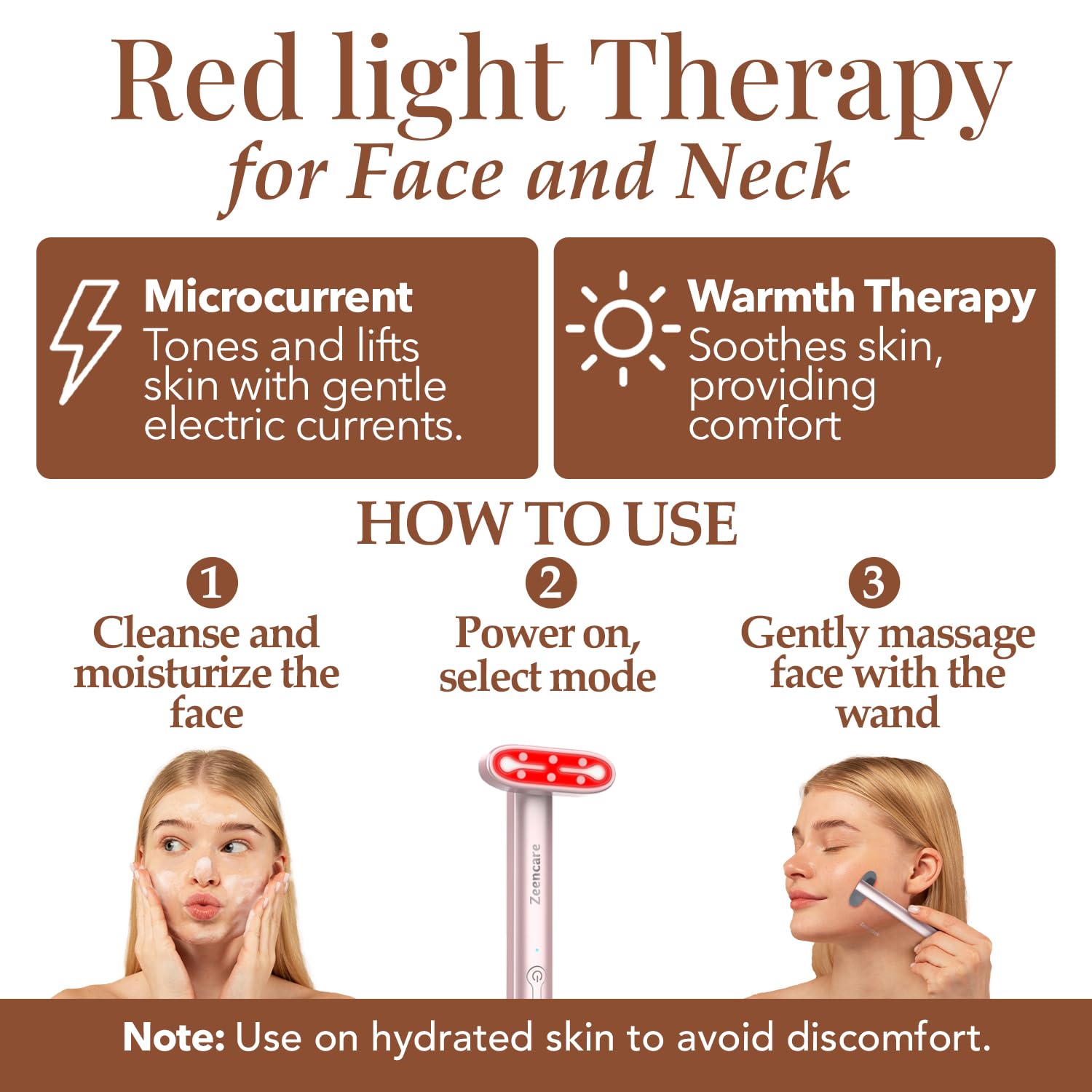 ZEENCARE 7 en 1 Terapia de Luz Roja para la Cara y el Cuello, Dispositivo de Terapia de Luz Facial LED, Herramienta Recargable para el Cuidado de la Piel y Carita de Belleza de Masaje Facial para Ojos, Cara, Cuello, Cuerpo