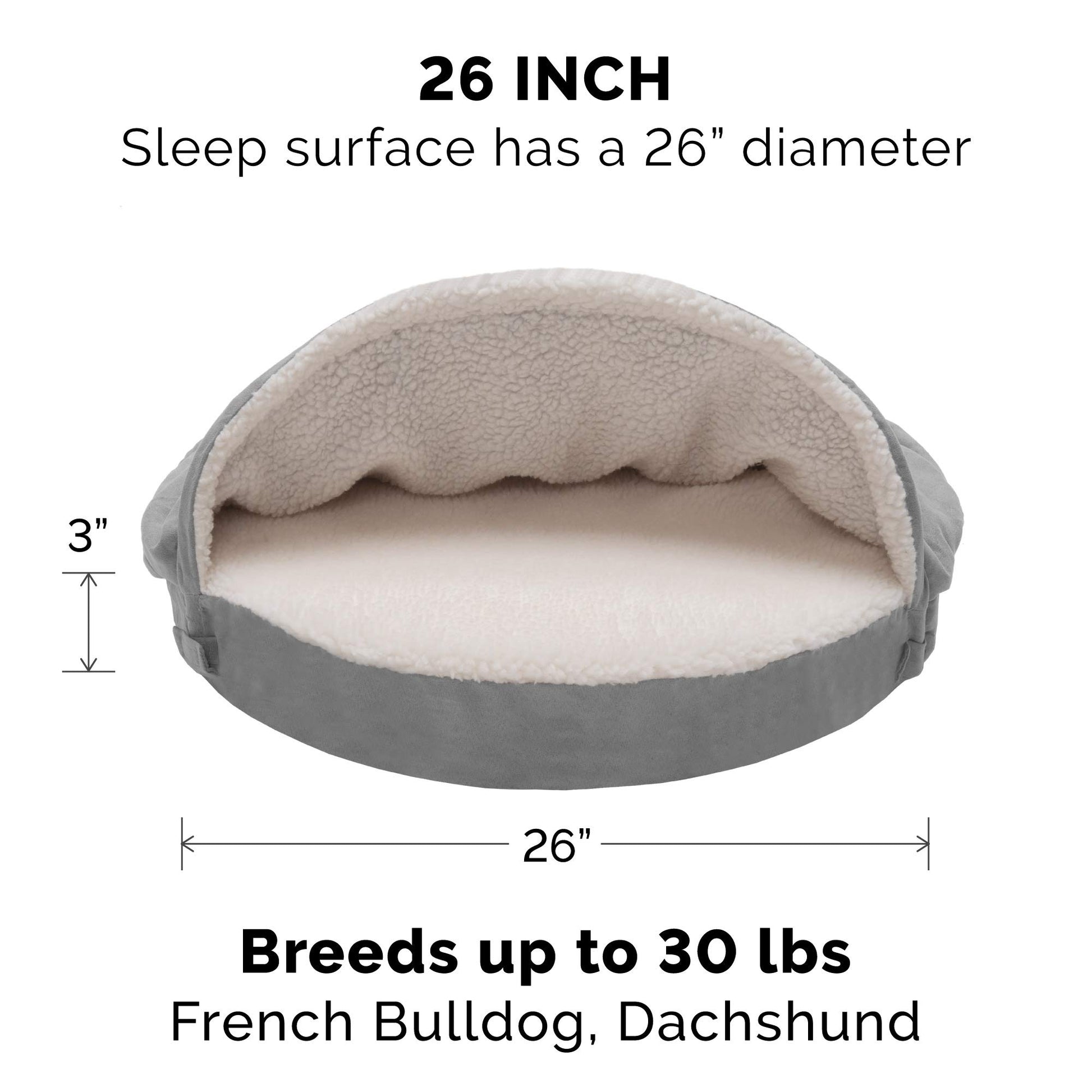 Furhaven Cama para Mascotas para Perros y Gatos, Manta de Sherpa y Gamuza, Cama ortopédica Redonda para Perros, Funda extraíble Lavable a máquina, Gris, 26 Pulgadas
