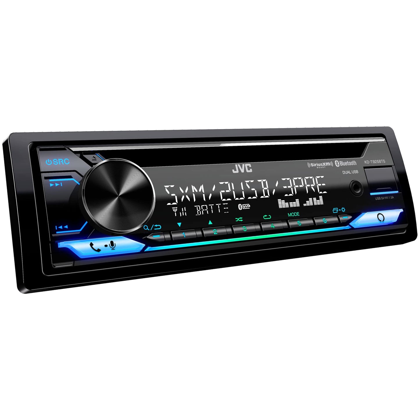 JVC KD-T925BTS Receptor estéreo Bluetooth para automóvil con puerto USB, pantalla LCD - Radio AM/FM - Reproductor MP3 - Doble DIN, ecualizador de 13 bandas (Negro)