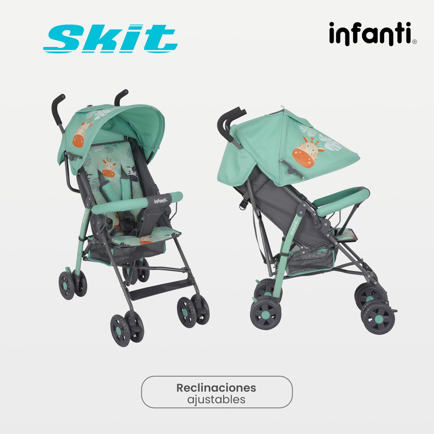 INFANTI | Carriola para Bebe de Baston SKIT | Carriola de Viaje - Carrito para Bebe | Cosas para Bebes 6 Meses hasta 15 kg - Compacta y Plegable | Carriola de Baston Ligera con Arnés de Seguridad